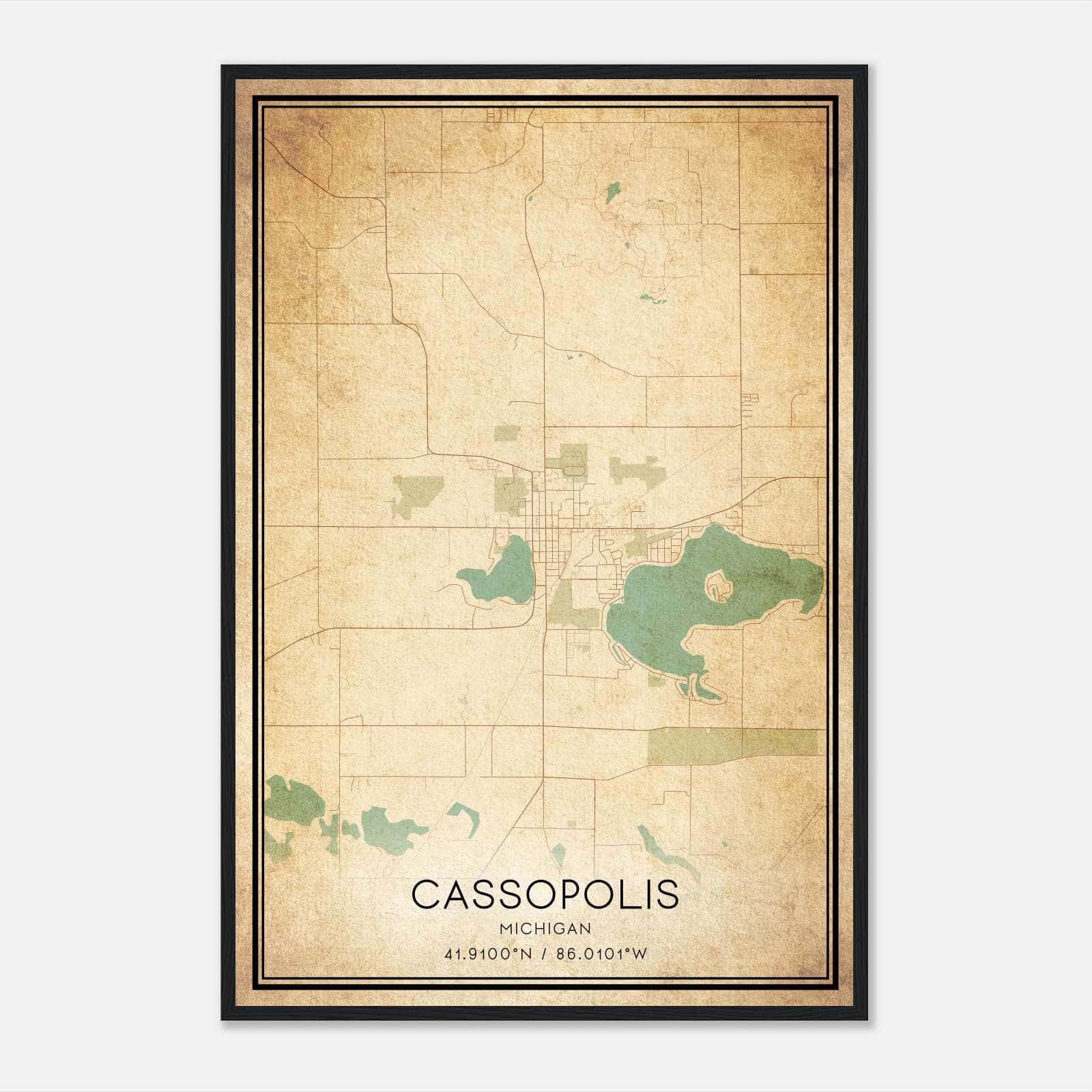 Vintage Cassopolis Michigan Map Poster, Cassopolis MI City Road Wall Art Print Vintage Cassopolis Michigan Map Poster, Cassopolis MI City Road Wall Art Print