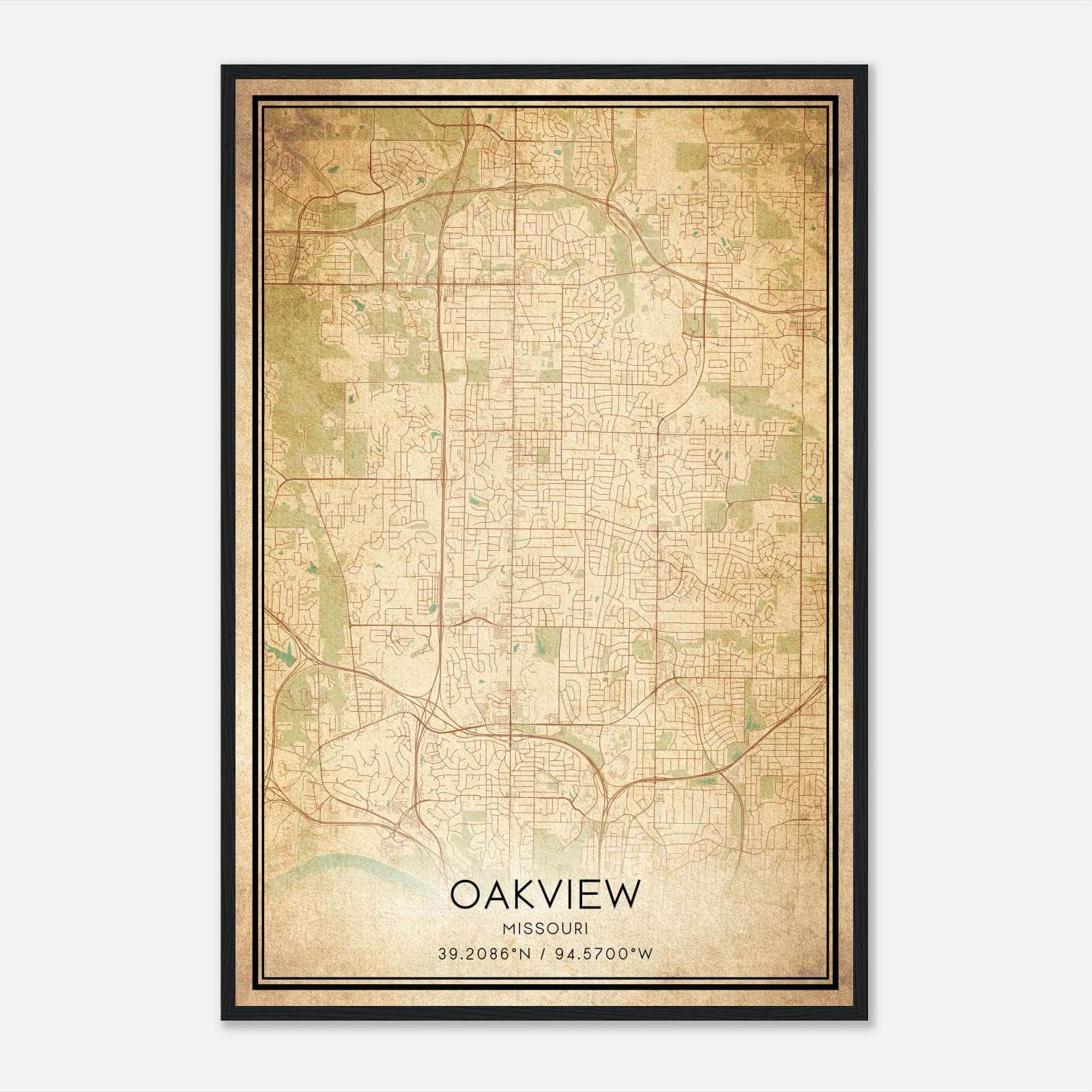 Vintage Oakview Missouri Map Poster, Oakview MO City Road Wall Art Print Vintage Oakview Missouri Map Poster, Oakview MO City Road Wall Art Print