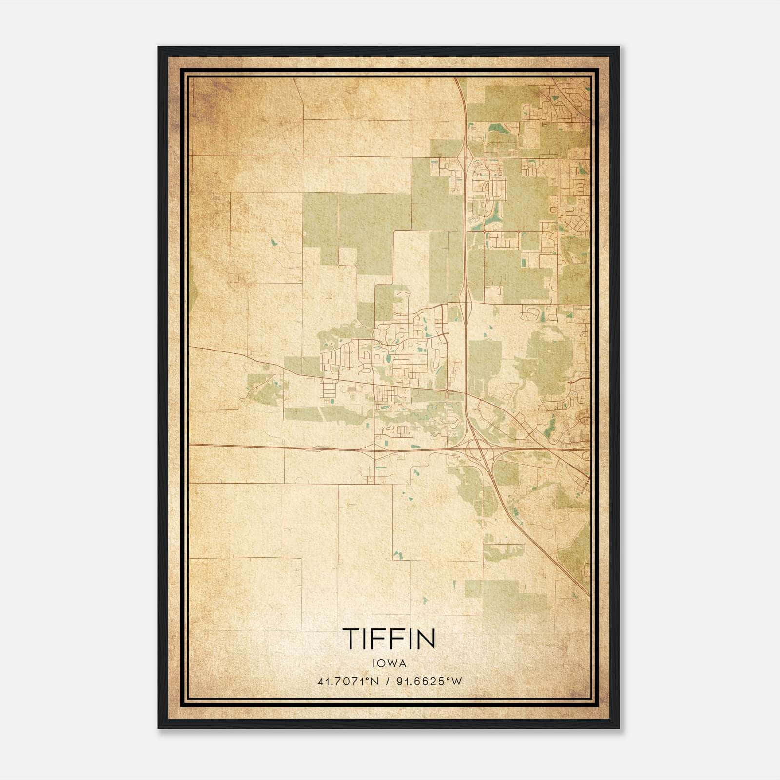 Vintage Tiffin Iowa Map Poster, Tiffin IA City Road Wall Art Print Vintage Tiffin Iowa Map Poster, Tiffin IA City Road Wall Art Print