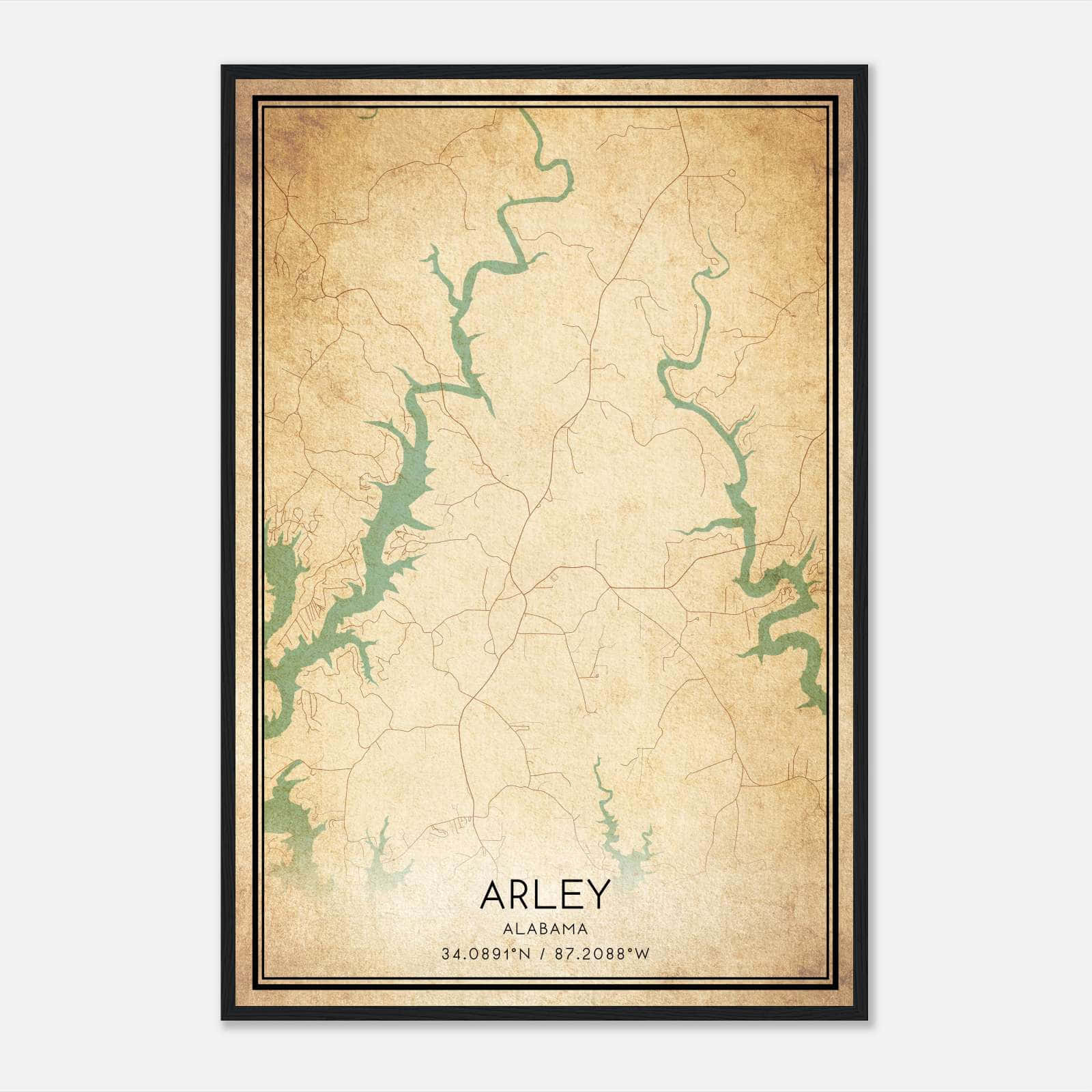 Vintage Arley Alabama Map Poster, Arley AL City Road Wall Art Print Vintage Arley Alabama Map Poster, Arley AL City Road Wall Art Print
