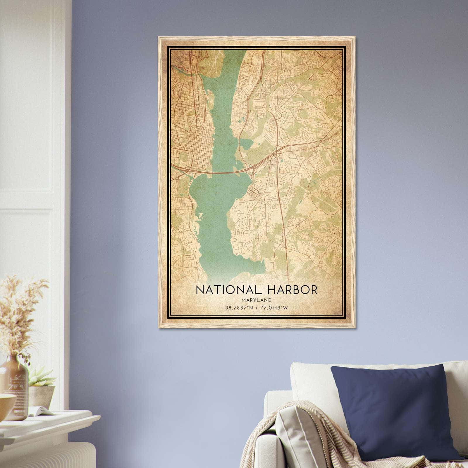 Vintage National Harbor Maryland Map Poster, National Harbor MD City Road Wall Art Print