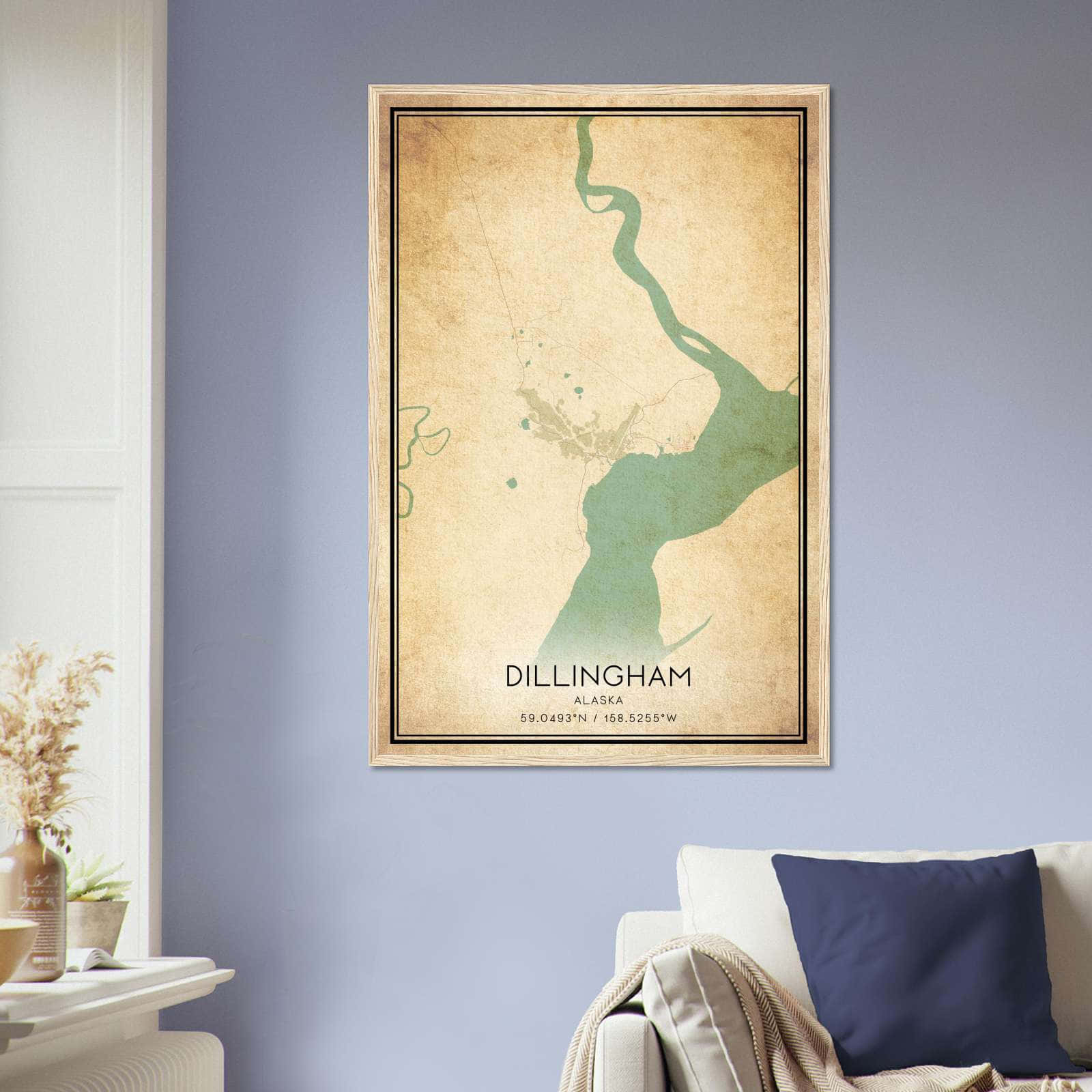 Vintage Dillingham Alaska Map Poster, Dillingham AK City Road Wall Art Print