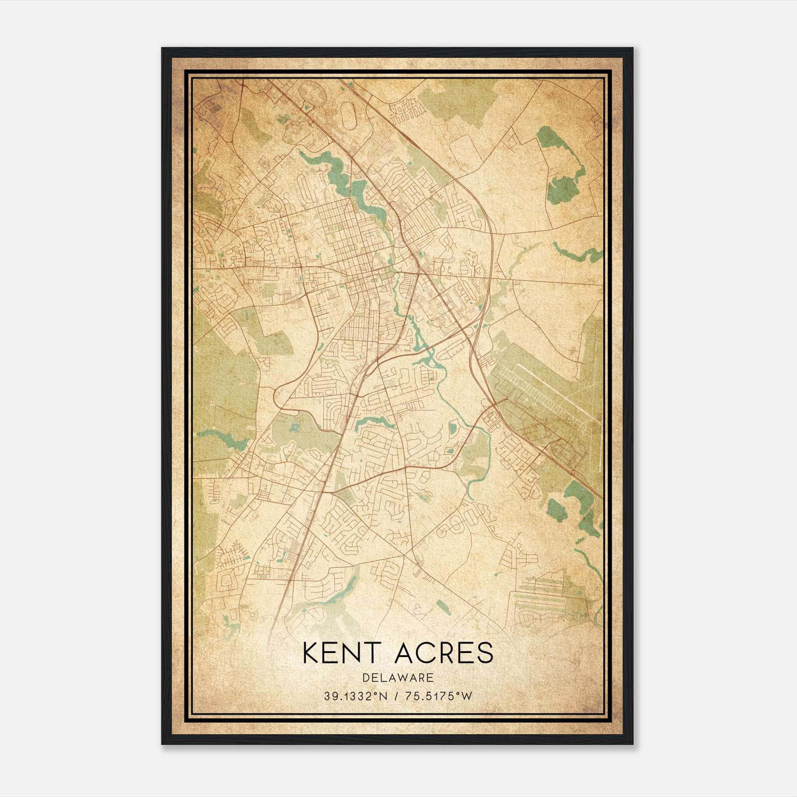 Vintage Kent Acres Delaware Map Poster, Kent Acres DE City Road Wall Art Print Vintage Kent Acres Delaware Map Poster, Kent Acres DE City Road Wall Art Print