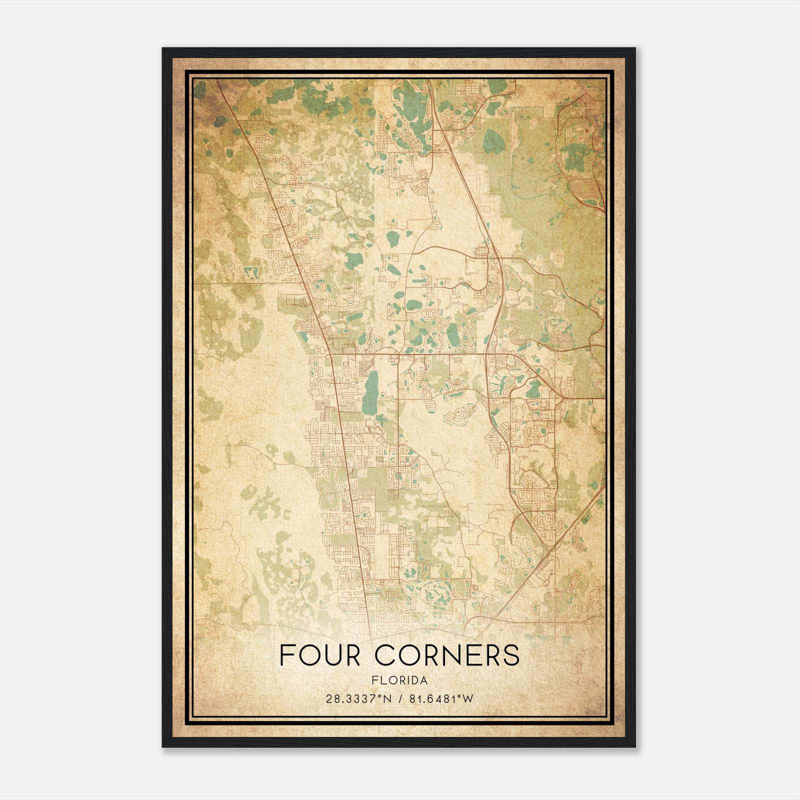 Vintage Four Corners Florida Map Poster, Four Corners FL City Road Wall Art Print Vintage Four Corners Florida Map Poster, Four Corners FL City Road Wall Art Print