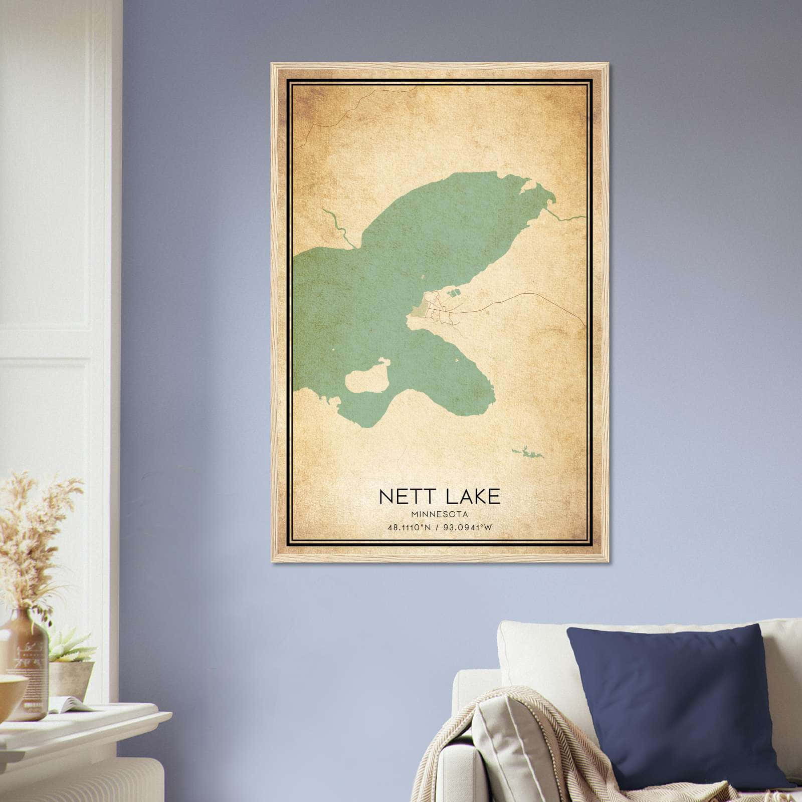 Vintage Nett Lake Minnesota Map Poster, Nett Lake MN City Road Wall Art Print