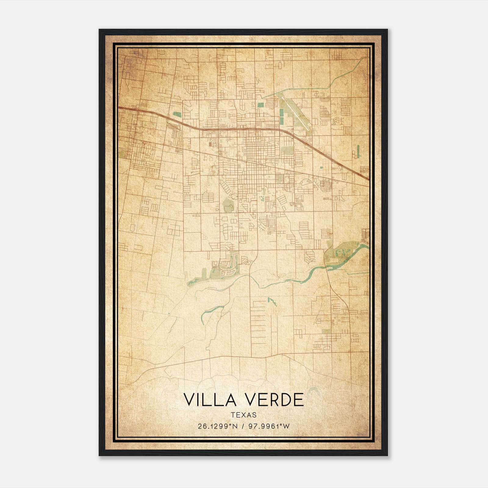 Vintage Villa Verde Texas Map Poster, Villa Verde TX City Road Wall Art Print Vintage Villa Verde Texas Map Poster, Villa Verde TX City Road Wall Art Print