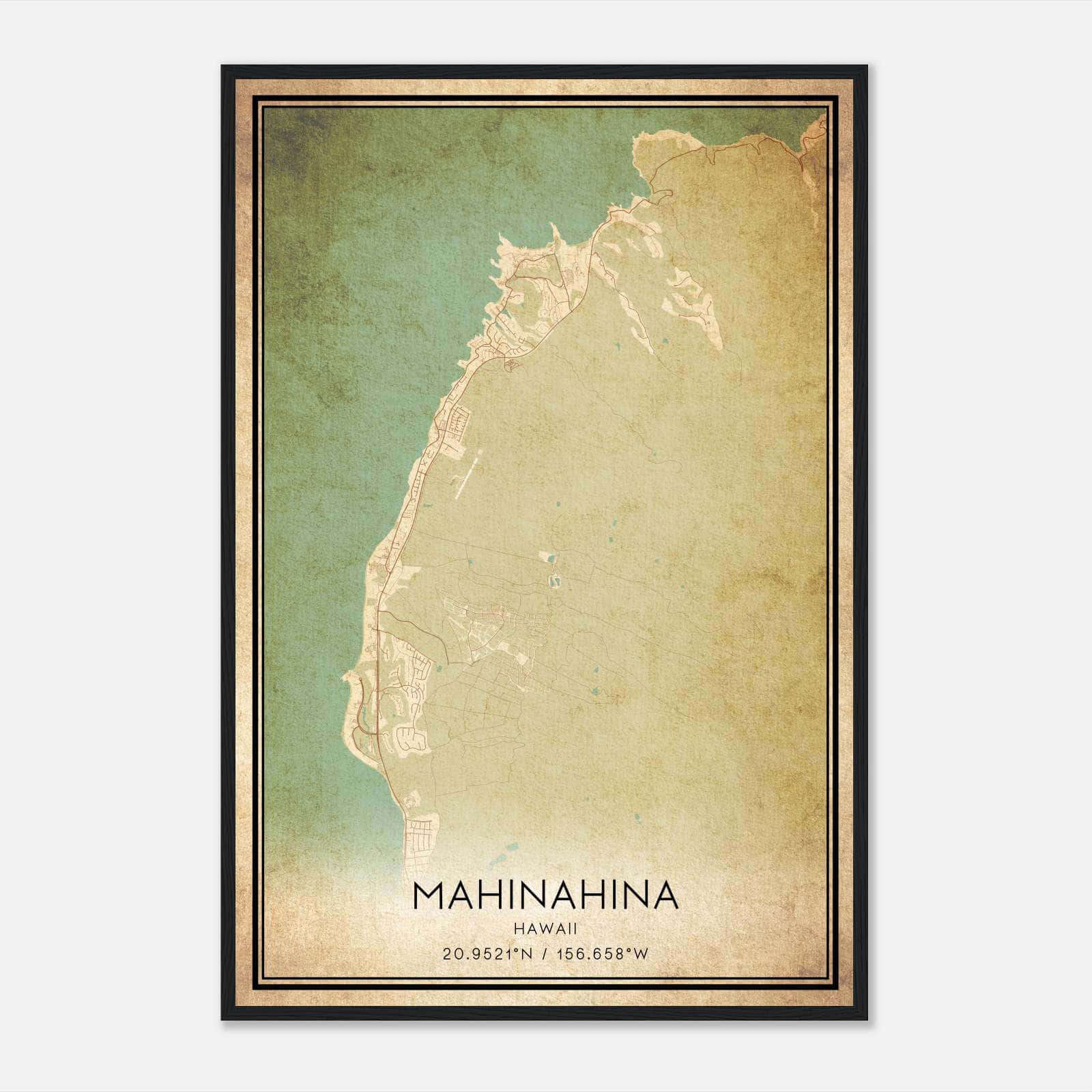 Vintage Mahinahina Hawaii Map Poster, Mahinahina HI City Road Wall Art Print Vintage Mahinahina Hawaii Map Poster, Mahinahina HI City Road Wall Art Print