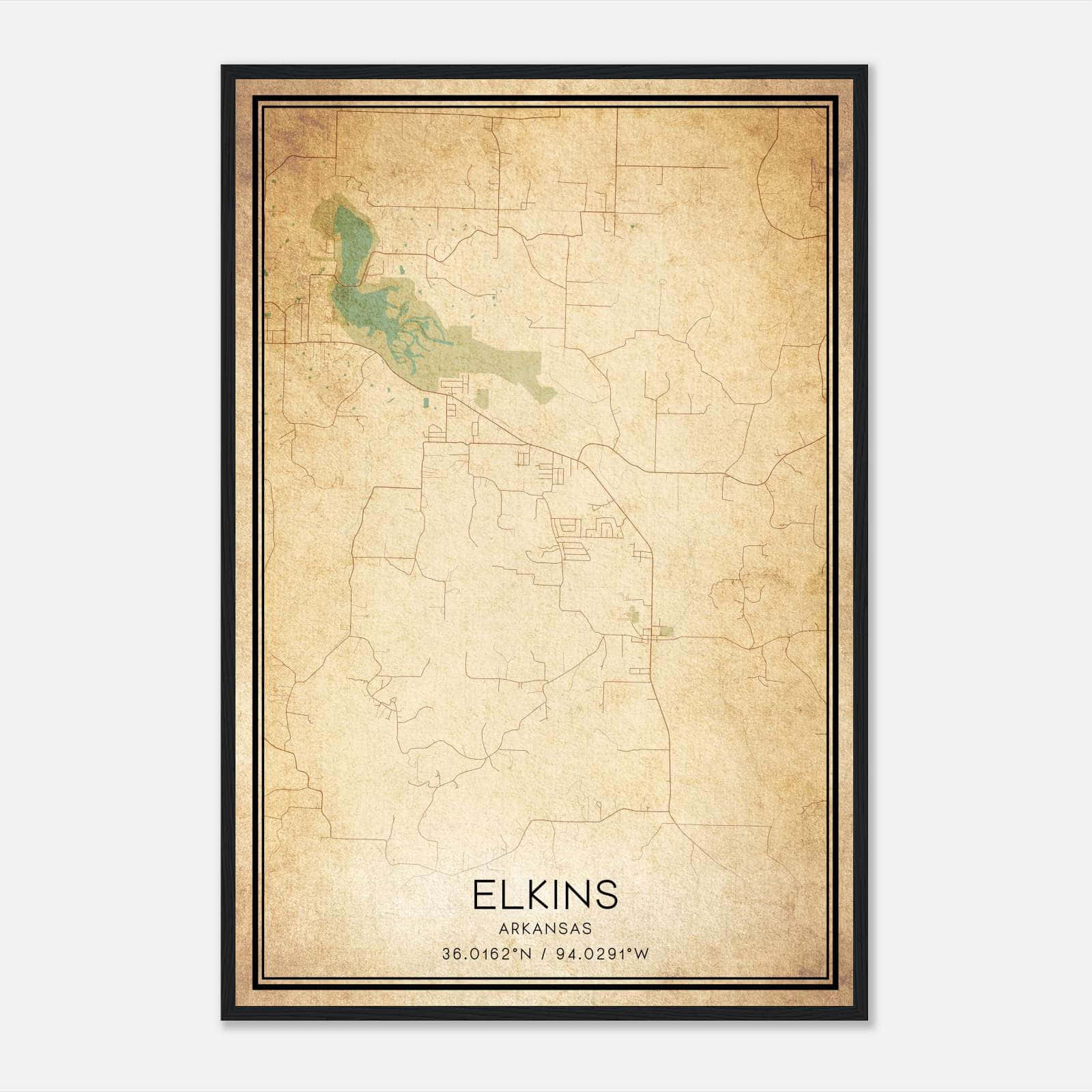 Vintage Elkins Arkansas Map Poster, Elkins AR City Road Wall Art Print Vintage Elkins Arkansas Map Poster, Elkins AR City Road Wall Art Print