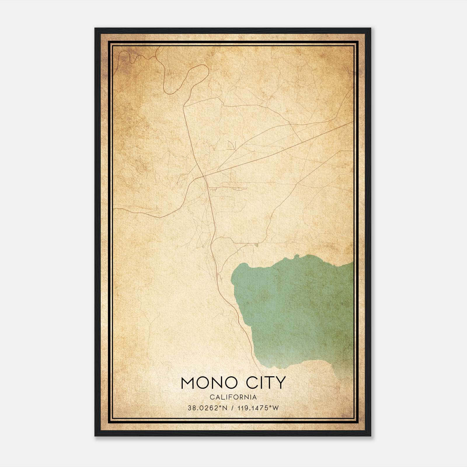 Vintage Mono City California Map Poster, Mono City CA City Road Wall Art Print Vintage Mono City California Map Poster, Mono City CA City Road Wall Art Print