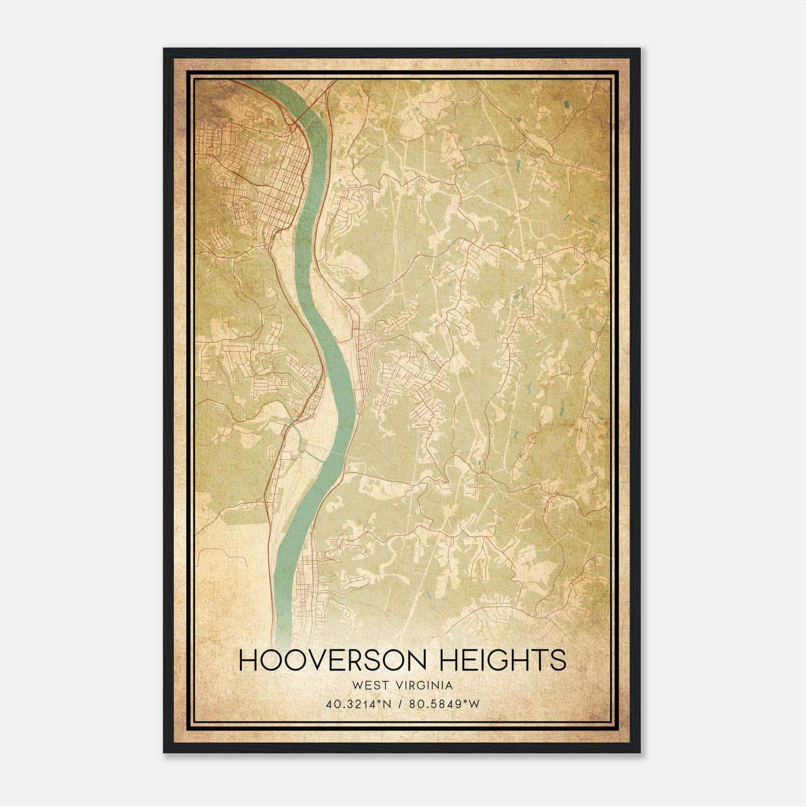 Vintage Hooverson Heights West Virginia Map Poster, Hooverson Heights WV City Road Wall Art Print Vintage Hooverson Heights West Virginia Map Poster, Hooverson Heights WV City Road Wall Art Print