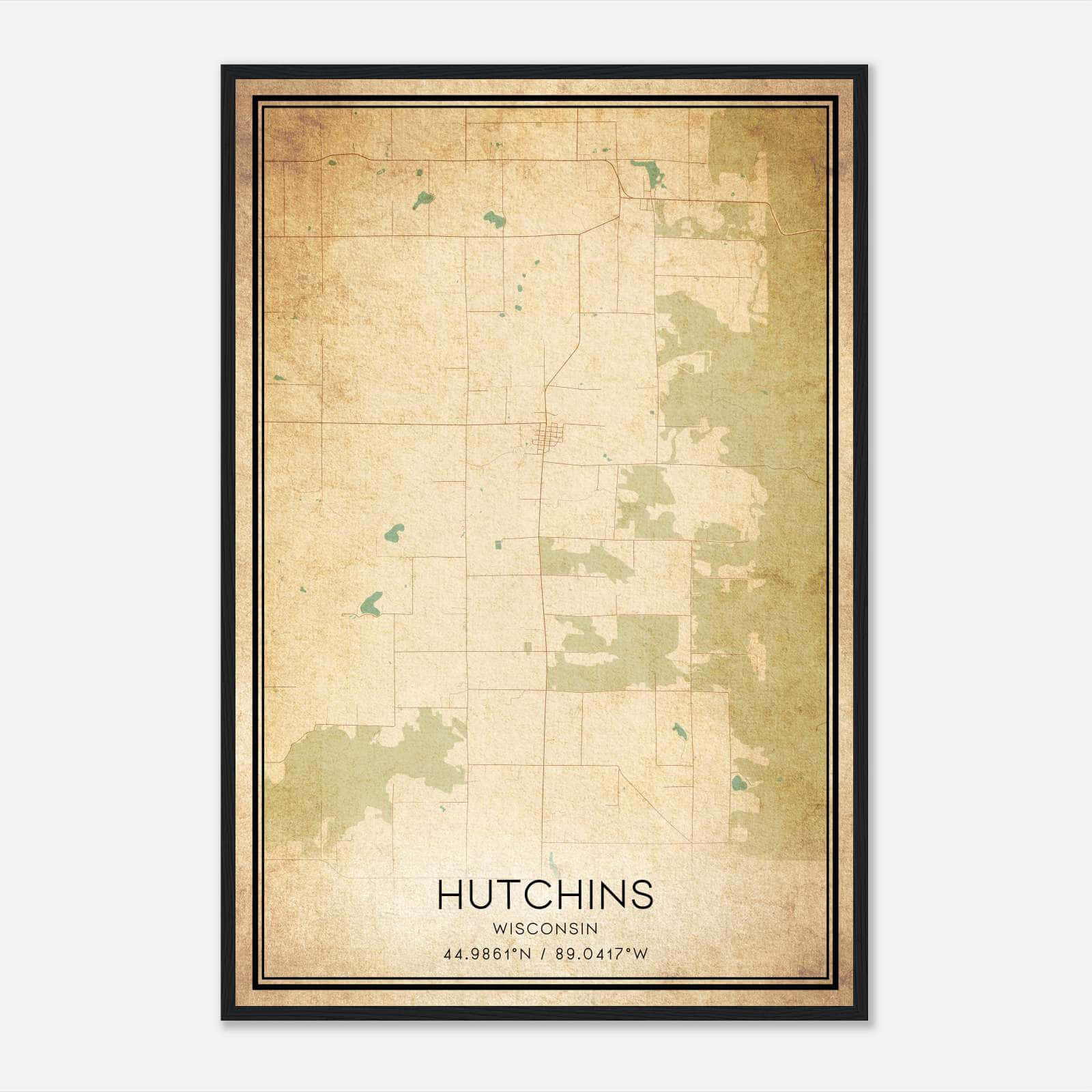 Vintage Hutchins Wisconsin Map Poster, Hutchins WI City Road Wall Art Print Vintage Hutchins Wisconsin Map Poster, Hutchins WI City Road Wall Art Print
