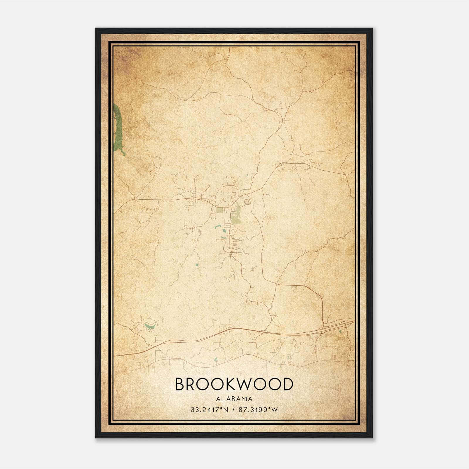 Vintage Brookwood Alabama Map Poster, Brookwood AL City Road Wall Art Print Vintage Brookwood Alabama Map Poster, Brookwood AL City Road Wall Art Print