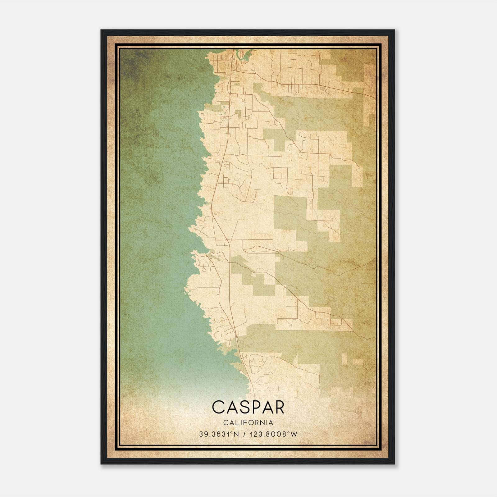 Vintage Caspar California Map Poster, Caspar CA City Road Wall Art Print Vintage Caspar California Map Poster, Caspar CA City Road Wall Art Print