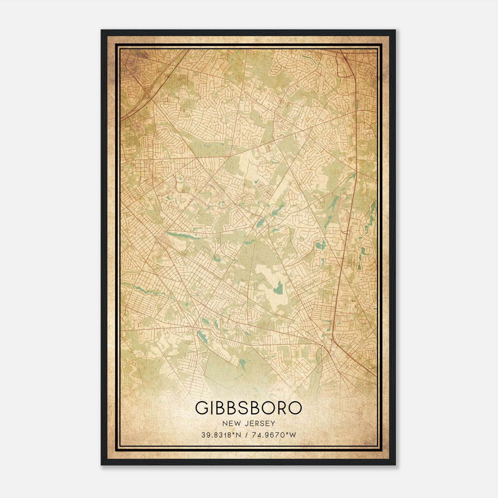 Vintage Gibbsboro New Jersey Map Poster, Gibbsboro NJ City Road Wall Art Print Vintage Gibbsboro New Jersey Map Poster, Gibbsboro NJ City Road Wall Art Print