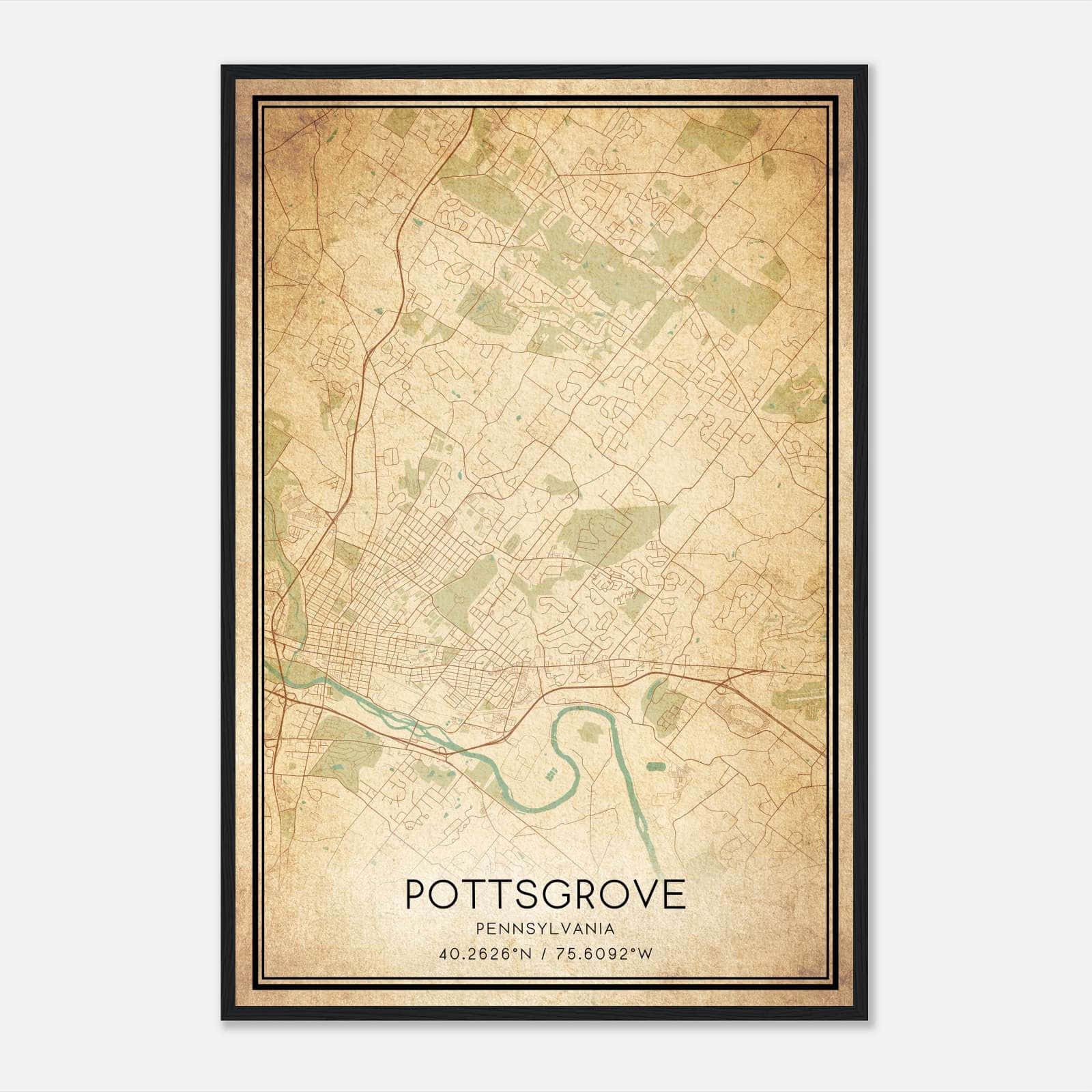 Vintage Pottsgrove Pennsylvania Map Poster, Pottsgrove PA City Road Wall Art Print Vintage Pottsgrove Pennsylvania Map Poster, Pottsgrove PA City Road Wall Art Print