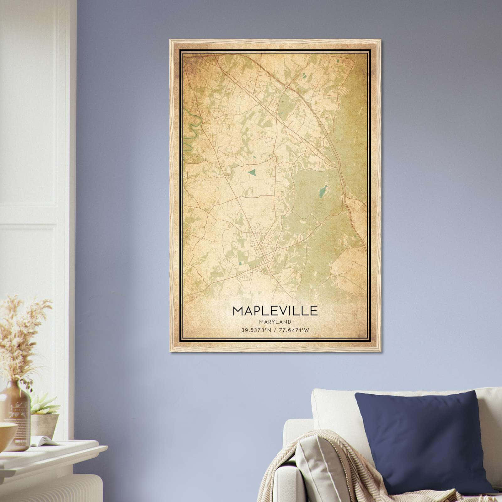 Vintage Mapleville Maryland Map Poster, Mapleville MD City Road Wall Art Print
