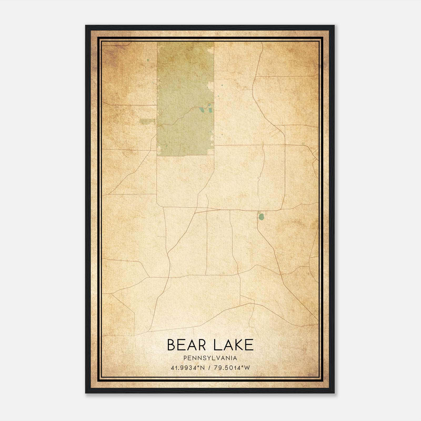 Vintage Bear Lake Pennsylvania Map Poster, Bear Lake PA City Road Wall Art Print Vintage Bear Lake Pennsylvania Map Poster, Bear Lake PA City Road Wall Art Print