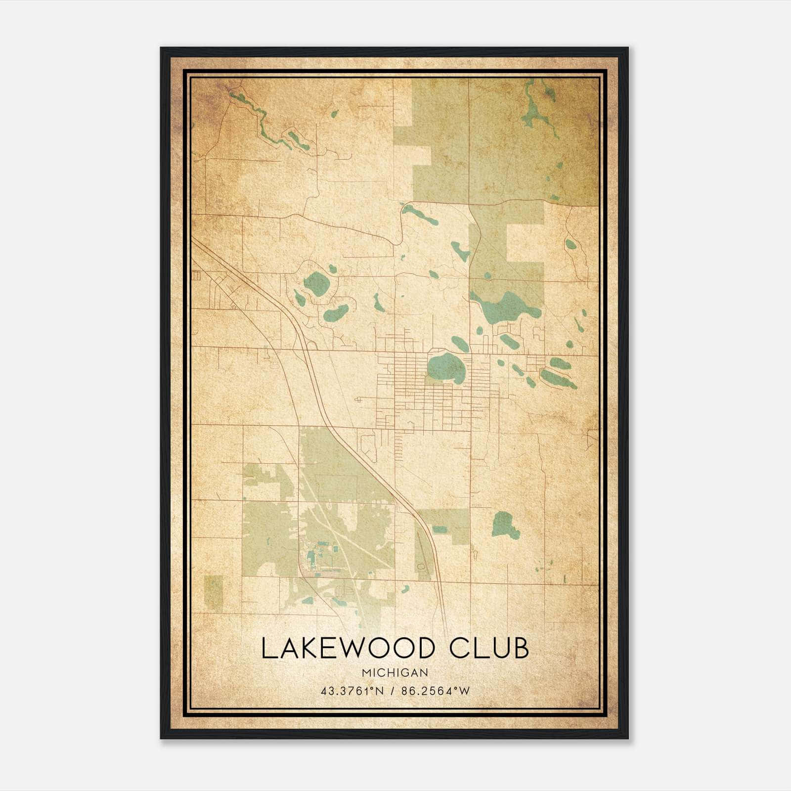 Vintage Lakewood Club Michigan Map Poster, Lakewood Club MI City Road Wall Art Print Vintage Lakewood Club Michigan Map Poster, Lakewood Club MI City Road Wall Art Print