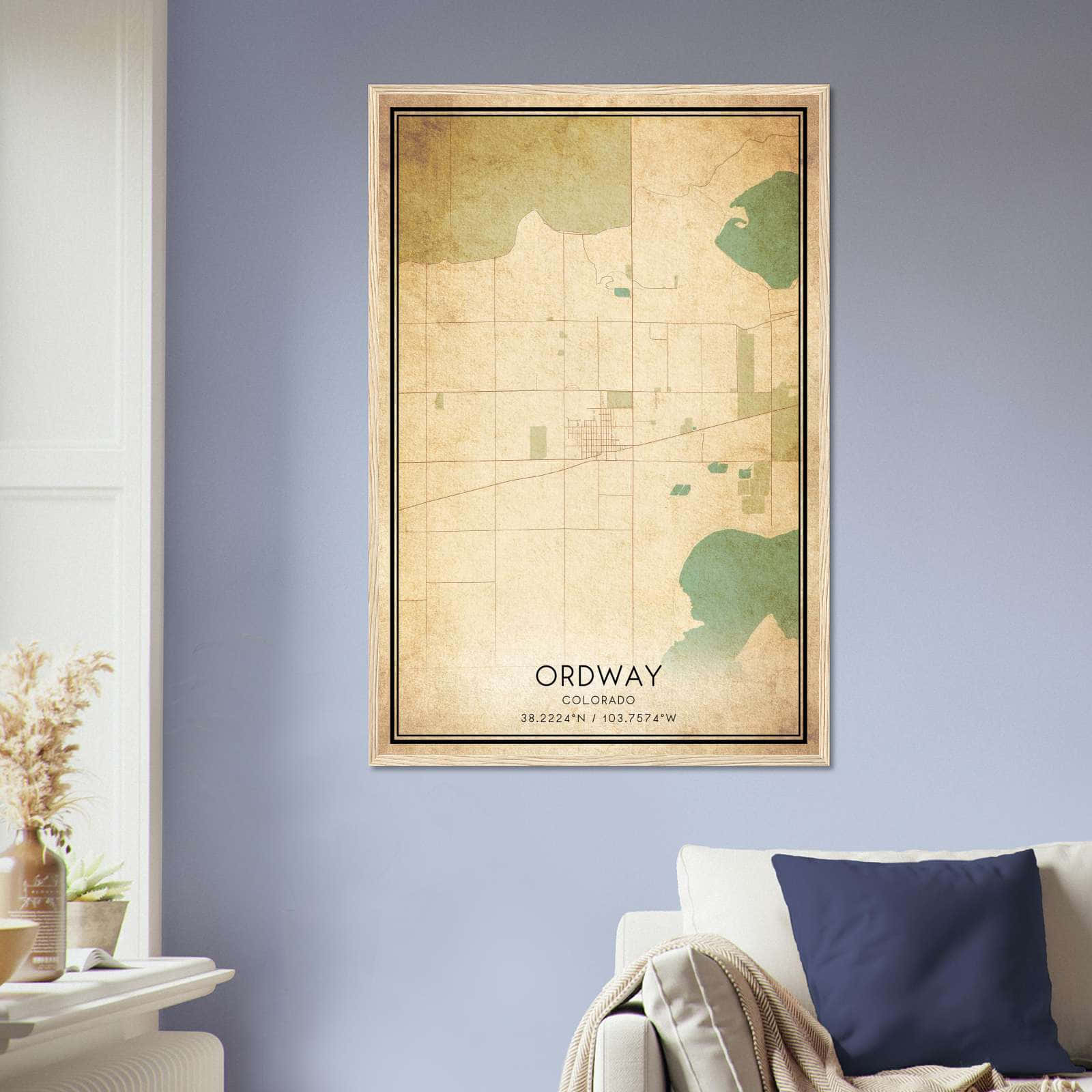 Vintage Ordway Colorado Map Poster, Ordway CO City Road Wall Art Print