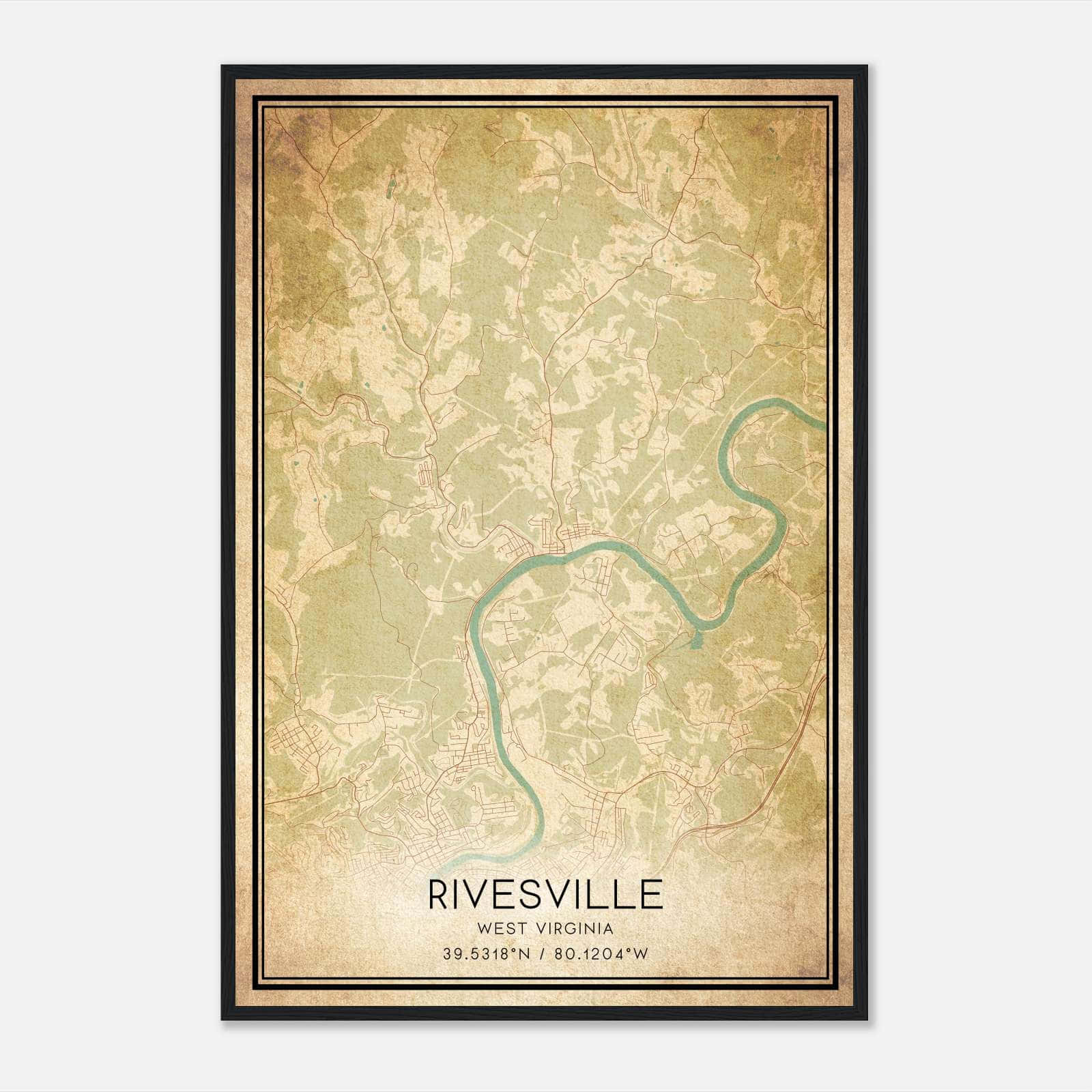 Vintage Rivesville West Virginia Map Poster, Rivesville WV City Road Wall Art Print Vintage Rivesville West Virginia Map Poster, Rivesville WV City Road Wall Art Print