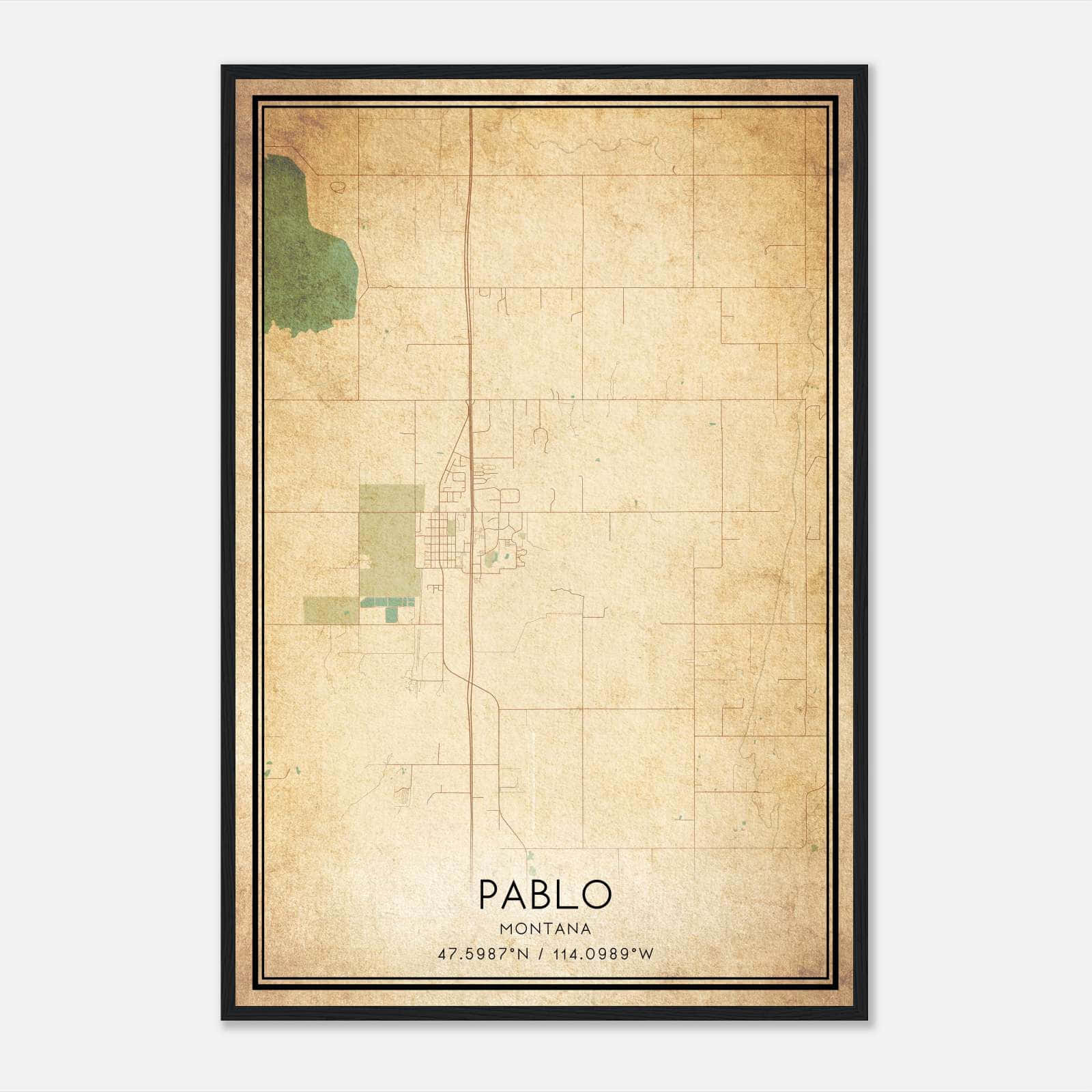 Vintage Pablo Montana Map Poster, Pablo MT City Road Wall Art Print Vintage Pablo Montana Map Poster, Pablo MT City Road Wall Art Print
