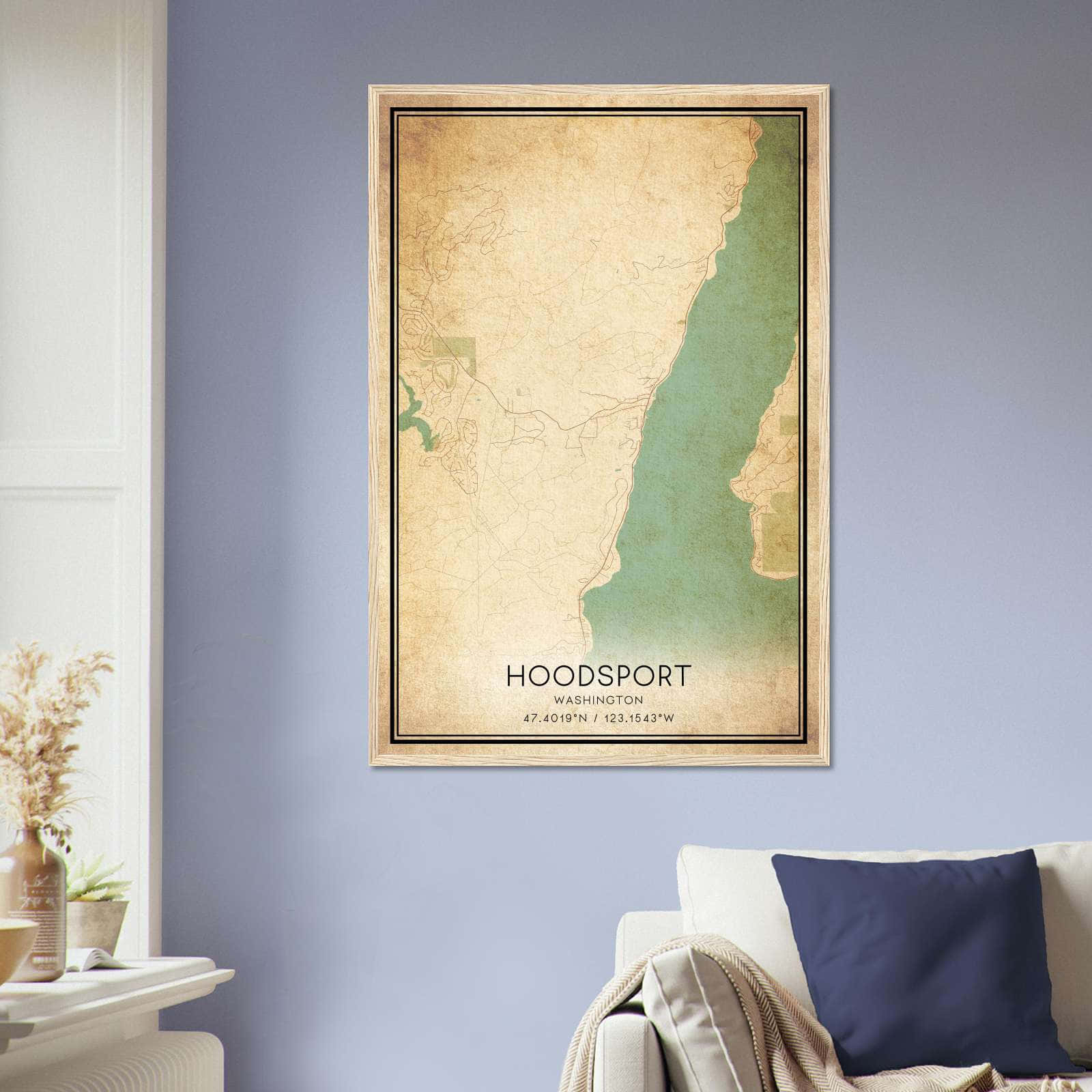 Vintage Hoodsport Washington Map Poster, Hoodsport WA City Road Wall Art Print