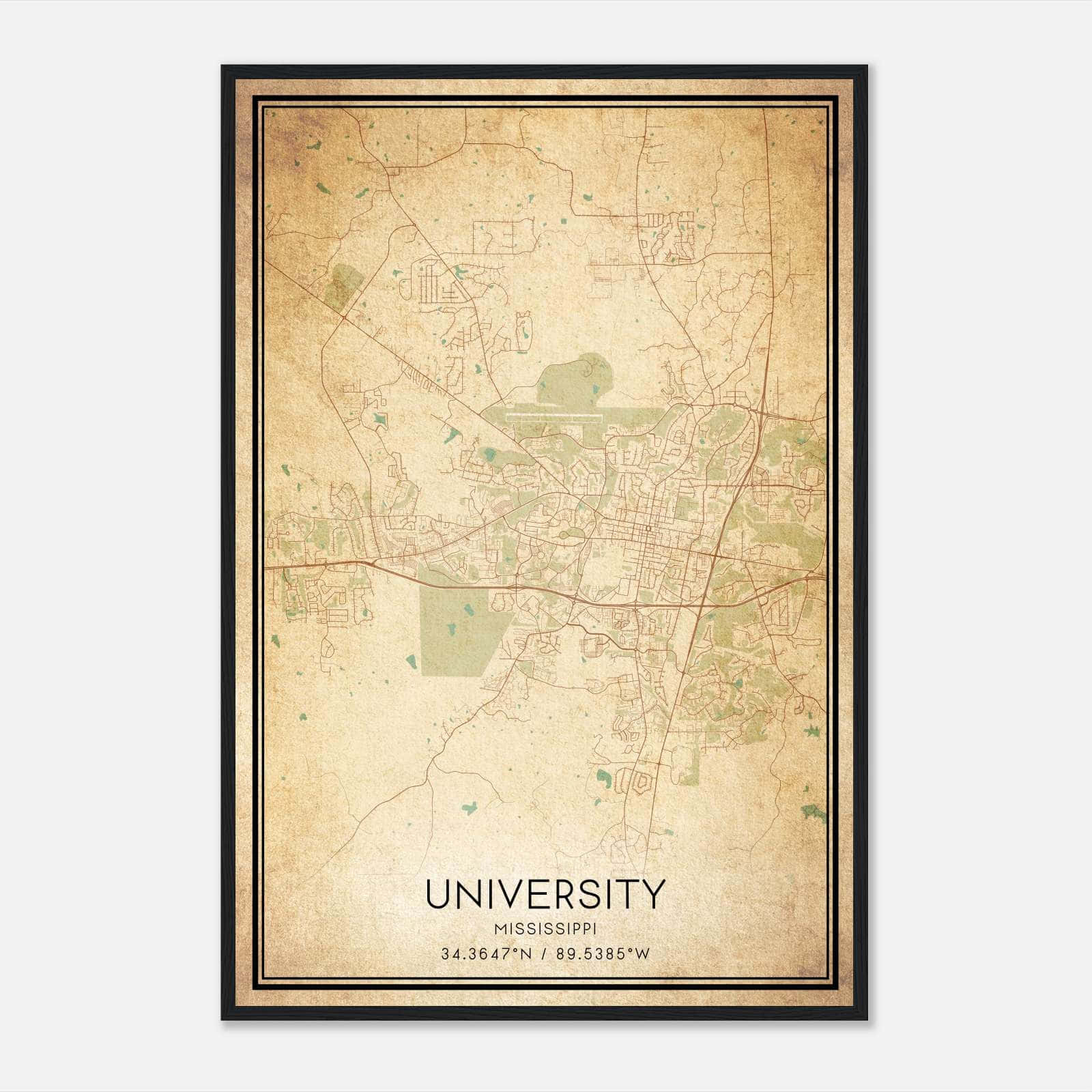 Vintage University Mississippi Map Poster, University MS City Road Wall Art Print Vintage University Mississippi Map Poster, University MS City Road Wall Art Print