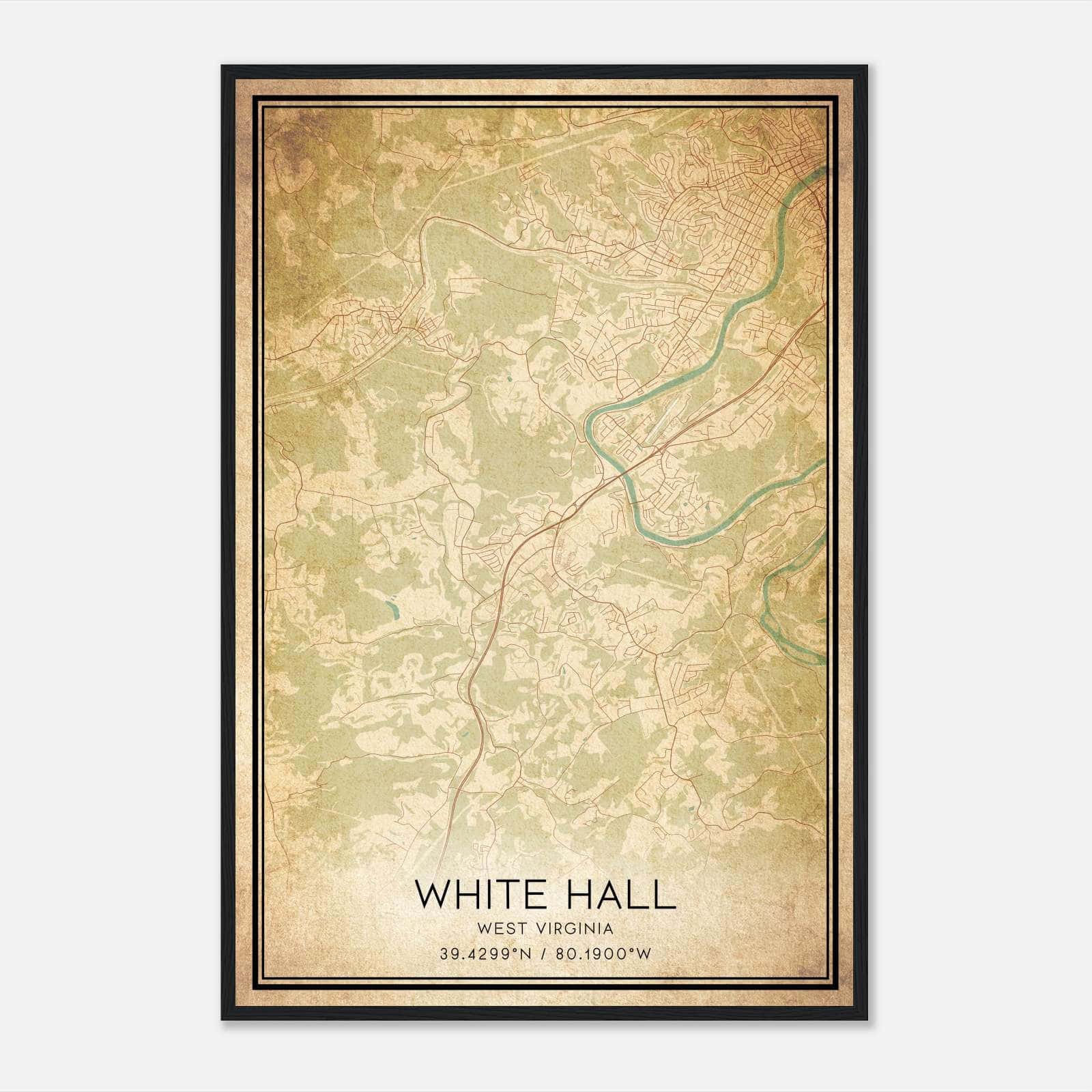 Vintage White Hall West Virginia Map Poster, White Hall WV City Road Wall Art Print Vintage White Hall West Virginia Map Poster, White Hall WV City Road Wall Art Print