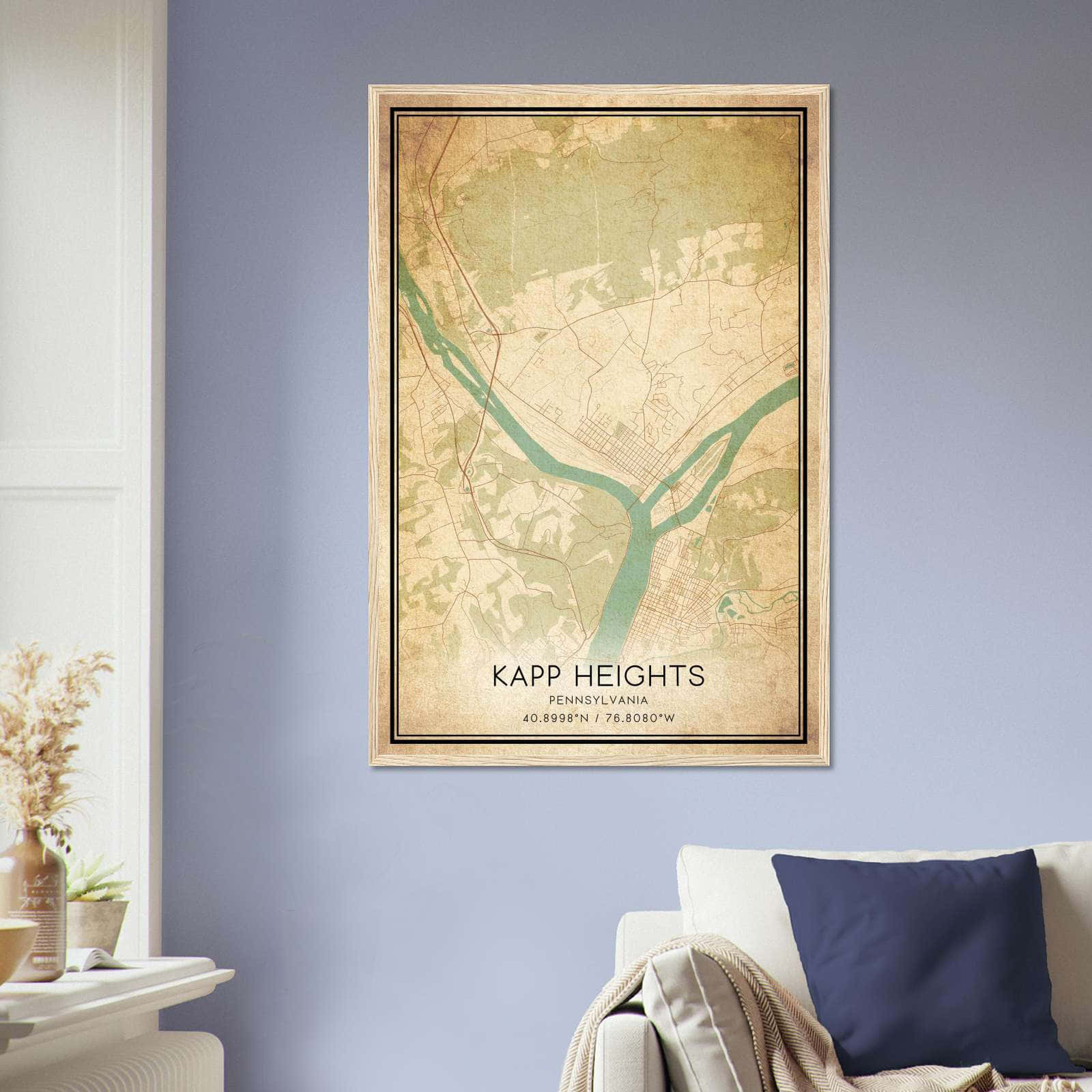 Vintage Kapp Heights Pennsylvania Map Poster, Kapp Heights PA City Road Wall Art Print