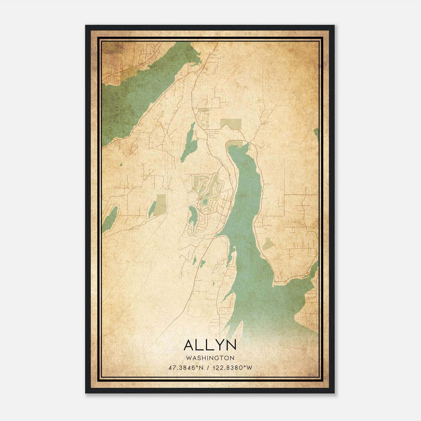 Vintage Allyn Washington Map Poster, Allyn WA City Road Wall Art Print Vintage Allyn Washington Map Poster, Allyn WA City Road Wall Art Print