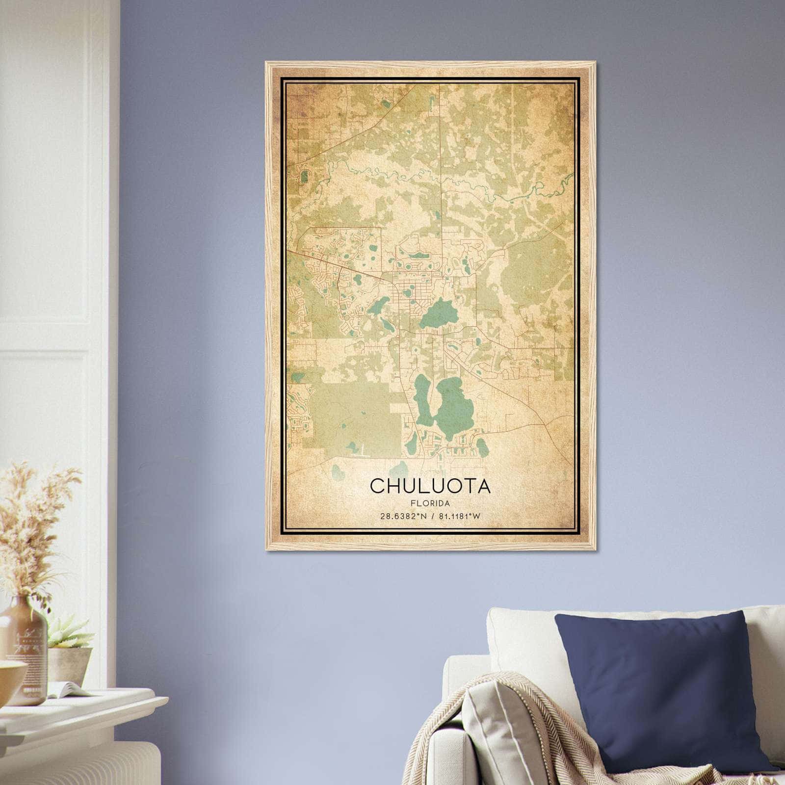 Vintage Chuluota Florida Map Poster, Chuluota FL City Road Wall Art Print