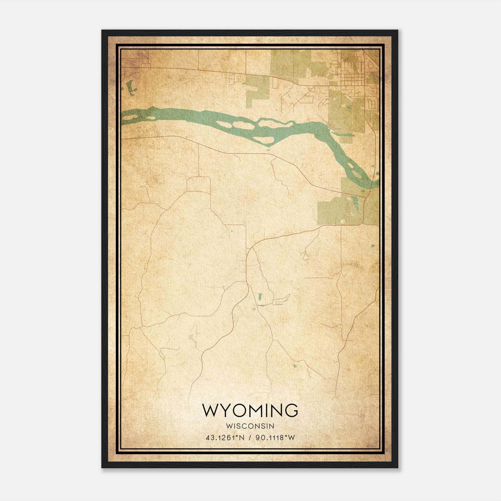 Vintage Wyoming Wisconsin Map Poster, Wyoming WI City Road Wall Art Print Vintage Wyoming Wisconsin Map Poster, Wyoming WI City Road Wall Art Print