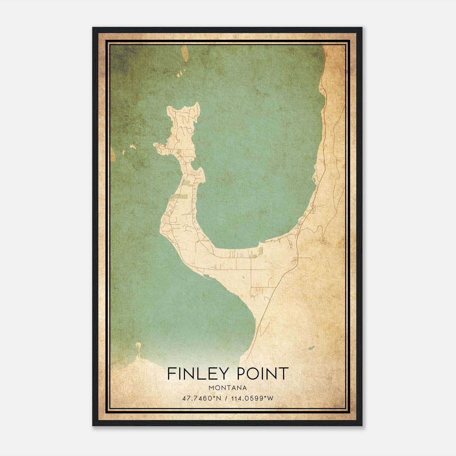 Vintage Finley Point Montana Map Poster, Finley Point MT City Road Wall Art Print Vintage Finley Point Montana Map Poster, Finley Point MT City Road Wall Art Print
