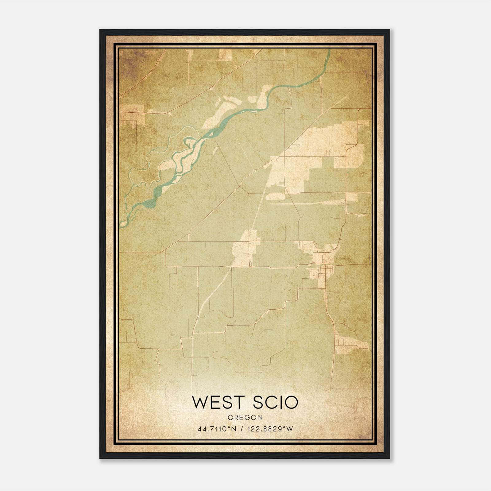 Vintage West Scio Oregon Map Poster, West Scio OR City Road Wall Art Print Vintage West Scio Oregon Map Poster, West Scio OR City Road Wall Art Print
