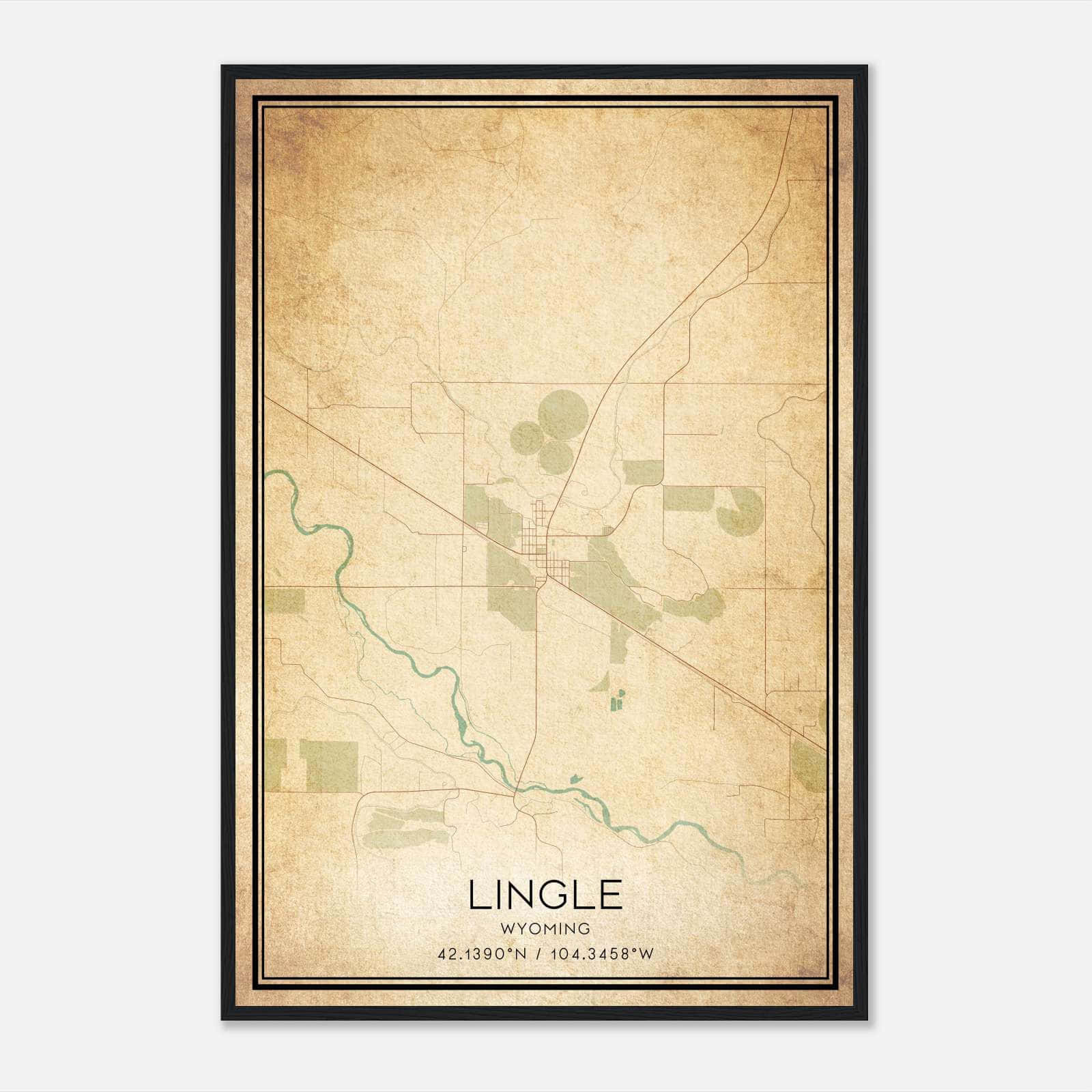 Vintage Lingle Wyoming Map Poster, Lingle WY City Road Wall Art Print Vintage Lingle Wyoming Map Poster, Lingle WY City Road Wall Art Print