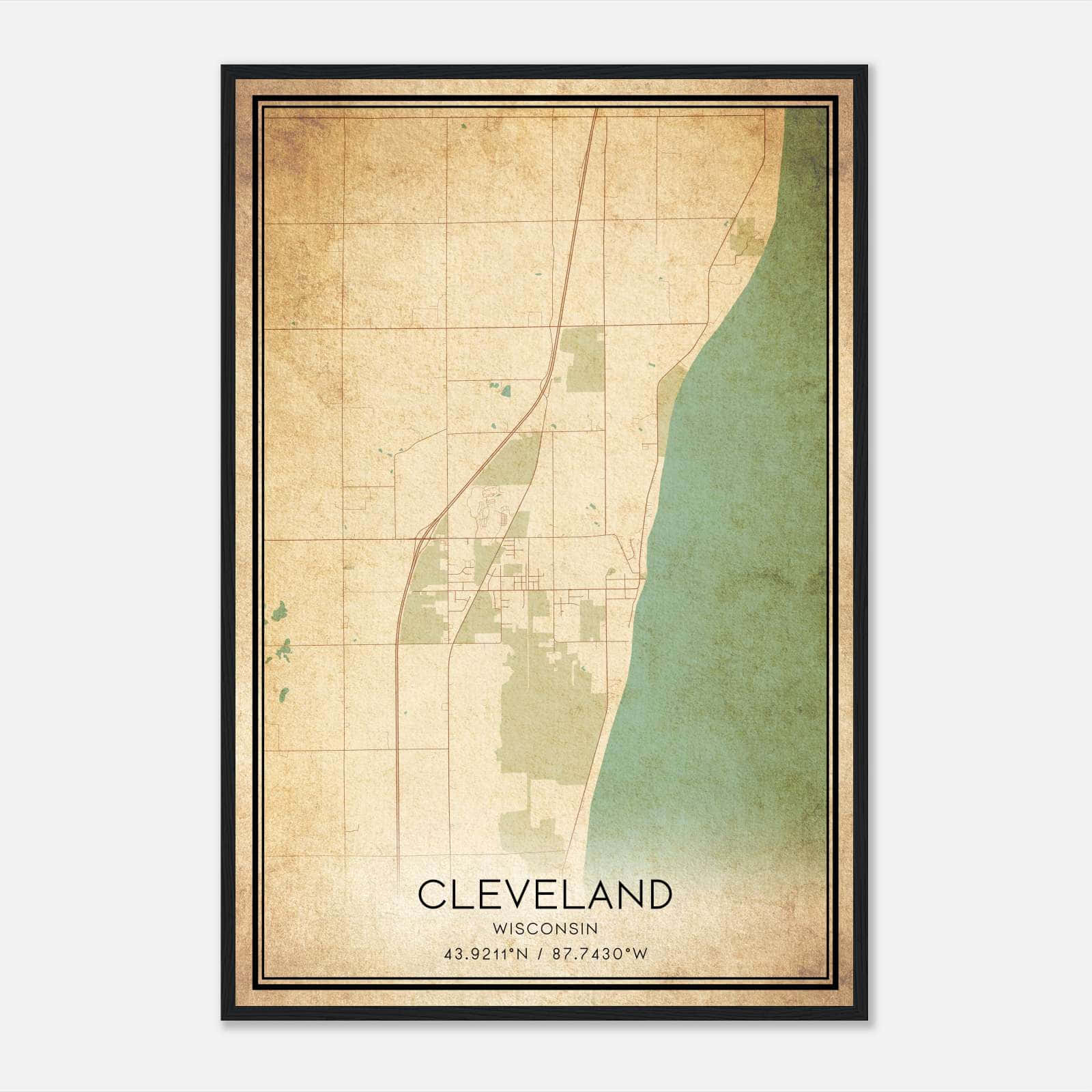 Vintage Cleveland Wisconsin Map Poster, Cleveland WI City Road Wall Art Print Vintage Cleveland Wisconsin Map Poster, Cleveland WI City Road Wall Art Print