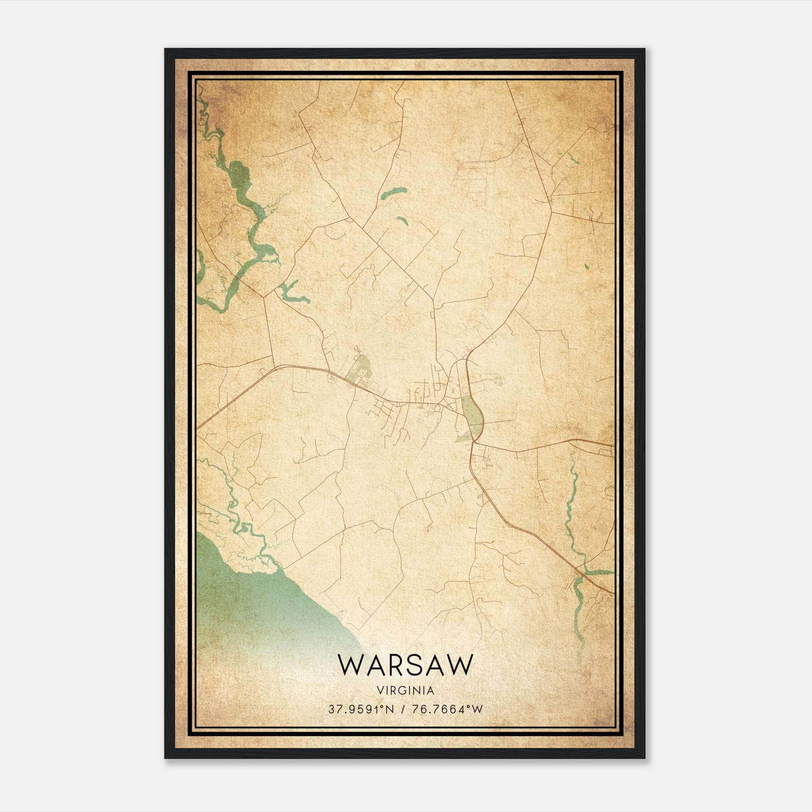 Vintage Warsaw Virginia Map Poster, Warsaw VA City Road Wall Art Print Vintage Warsaw Virginia Map Poster, Warsaw VA City Road Wall Art Print