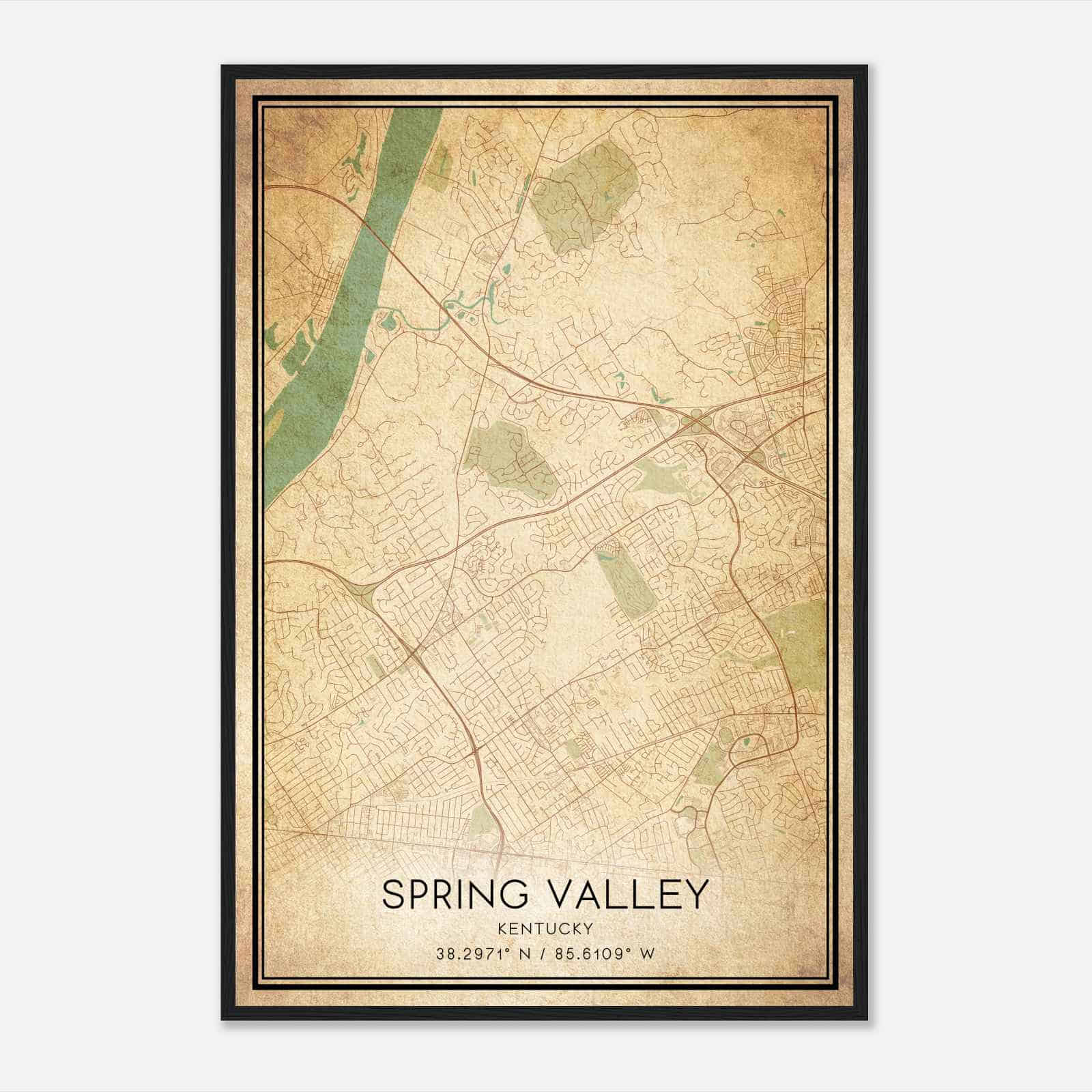 Vintage Spring Valley Kentucky Map Poster, Spring Valley KY City Road Wall Art Print Vintage Spring Valley Kentucky Map Poster, Spring Valley KY City Road Wall Art Print