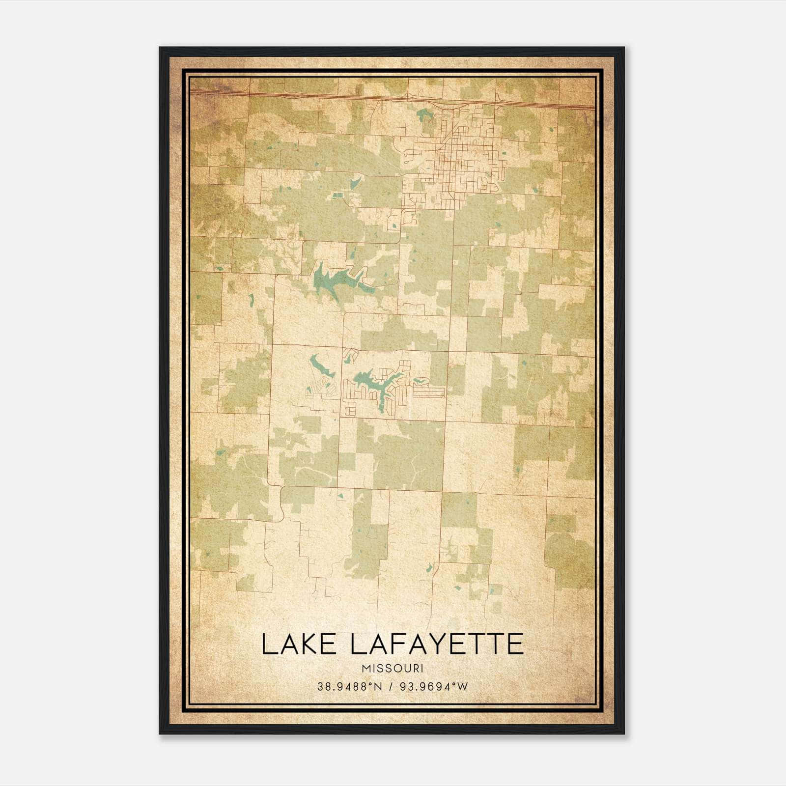Vintage Lake Lafayette Missouri Map Poster, Lake Lafayette MO City Road Wall Art Print Vintage Lake Lafayette Missouri Map Poster, Lake Lafayette MO City Road Wall Art Print