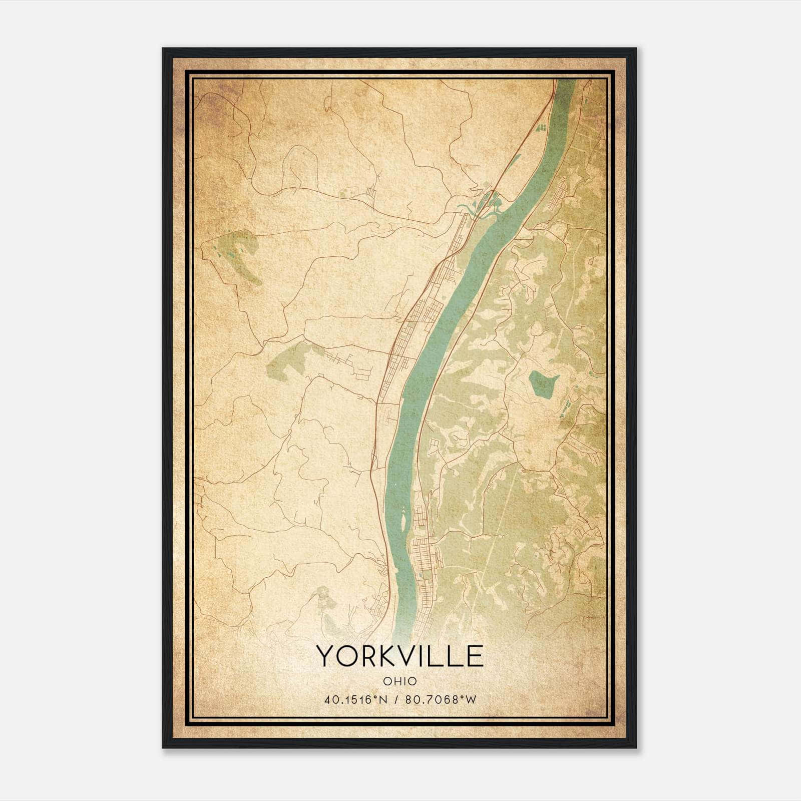 Vintage Yorkville Ohio Map Poster, Yorkville OH City Road Wall Art Print Vintage Yorkville Ohio Map Poster, Yorkville OH City Road Wall Art Print