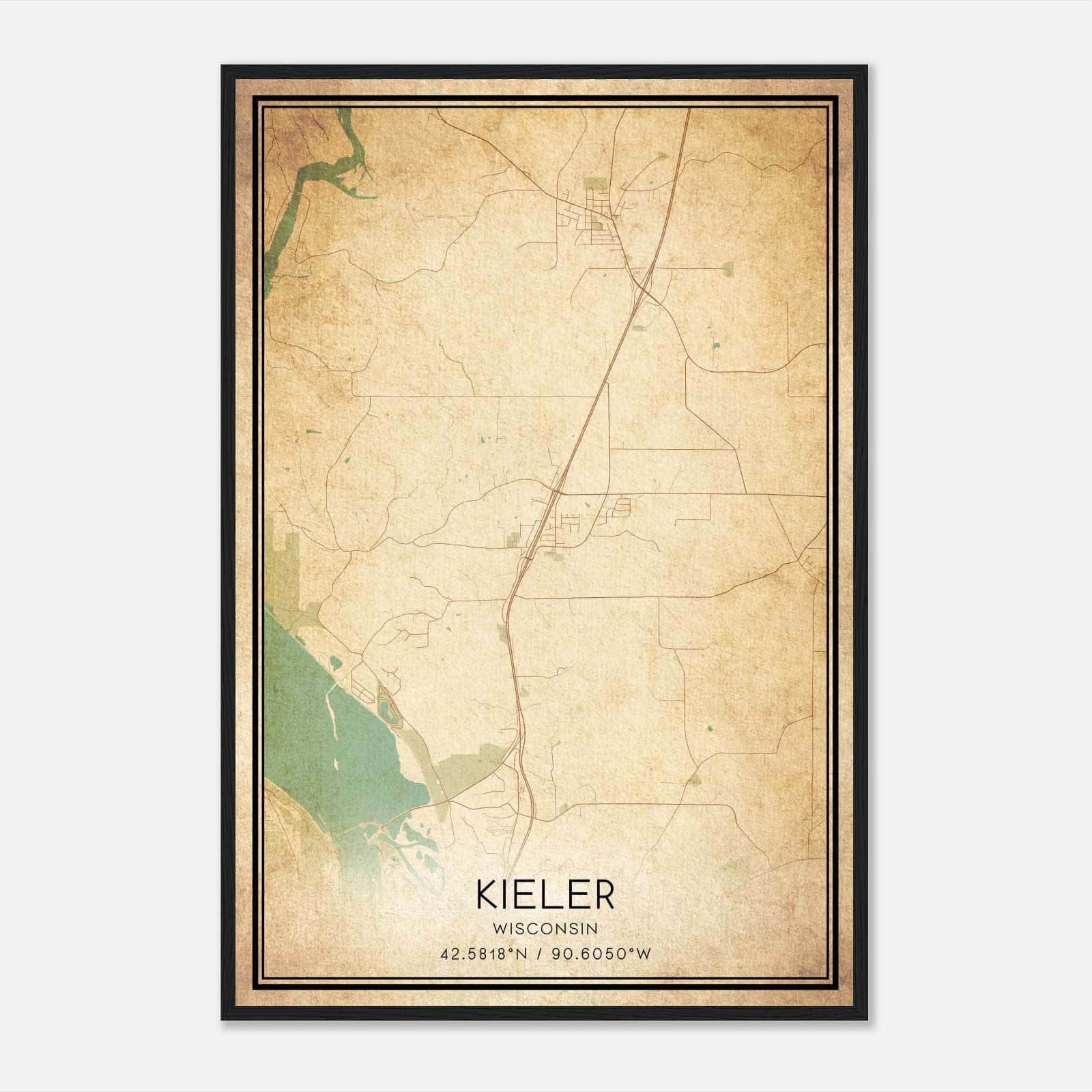 Vintage Kieler Wisconsin Map Poster, Kieler WI City Road Wall Art Print Vintage Kieler Wisconsin Map Poster, Kieler WI City Road Wall Art Print