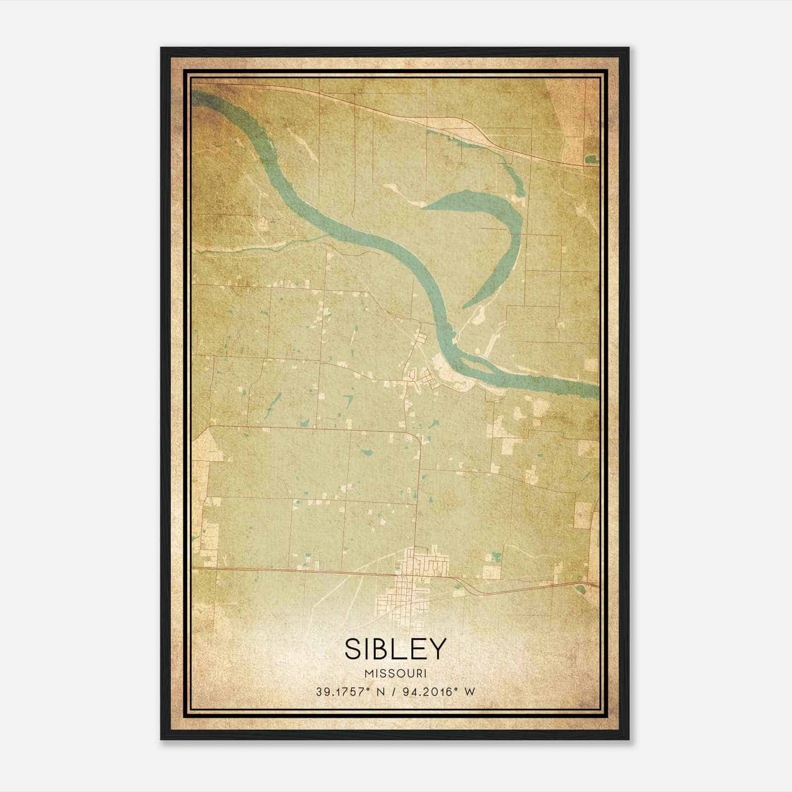 Vintage Sibley Missouri Map Poster, Sibley MO City Road Wall Art Print Vintage Sibley Missouri Map Poster, Sibley MO City Road Wall Art Print