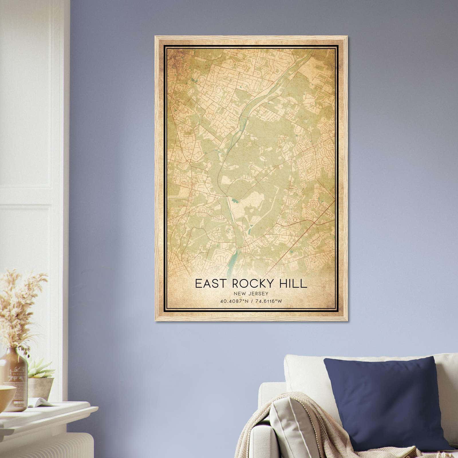 Vintage East Rocky Hill New Jersey Map Poster, East Rocky Hill NJ City Road Wall Art Print