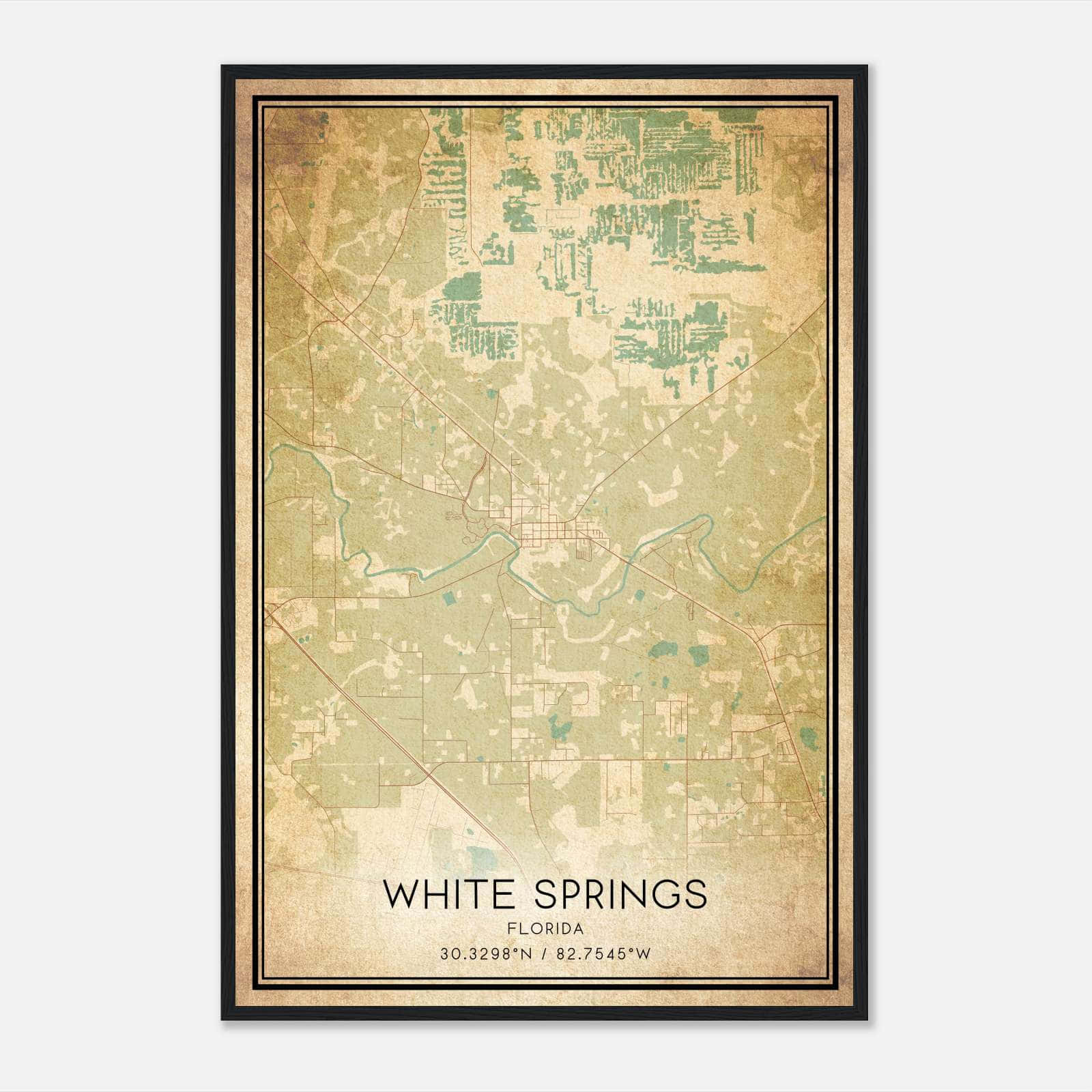 Vintage White Springs Florida Map Poster, White Springs FL City Road Wall Art Print Vintage White Springs Florida Map Poster, White Springs FL City Road Wall Art Print