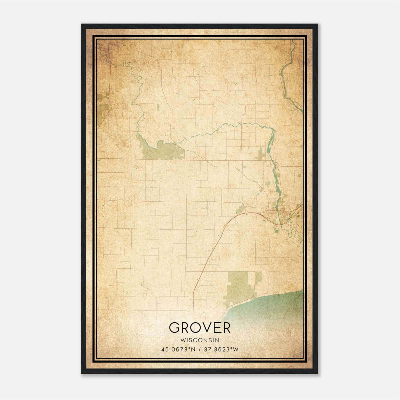 Vintage Grover Wisconsin Map Poster, Grover WI City Road Wall Art Print Vintage Grover Wisconsin Map Poster, Grover WI City Road Wall Art Print