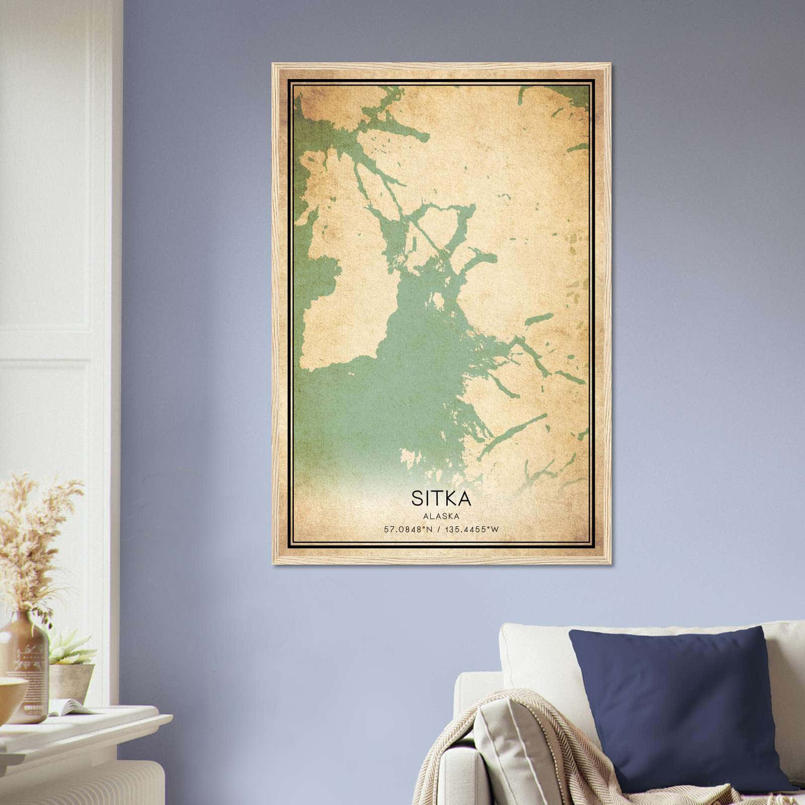 Vintage Sitka Alaska Map Poster, Sitka AK City Road Wall Art Print