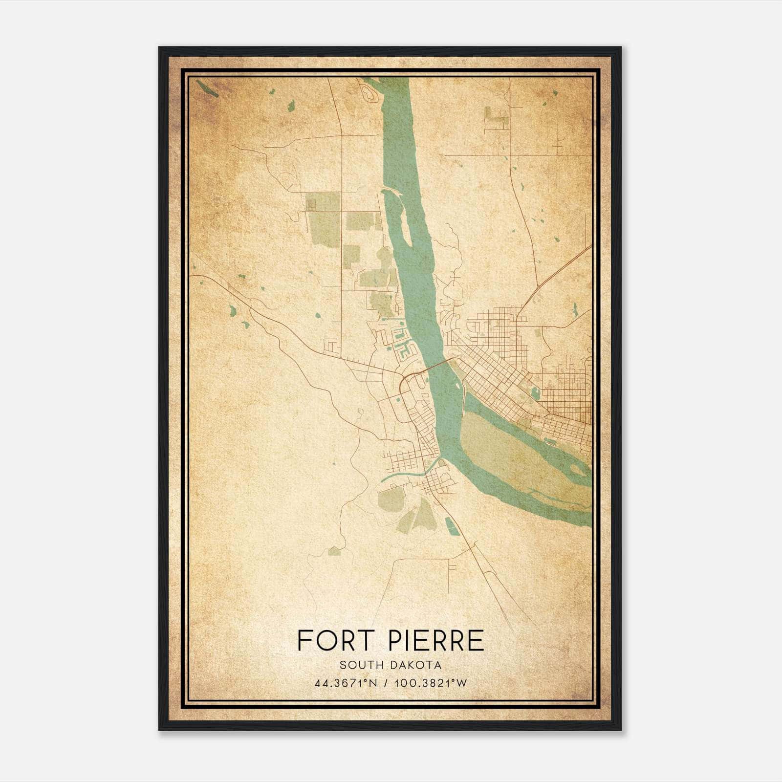 Vintage Fort Pierre South Dakota Map Poster, Fort Pierre SD City Road ...