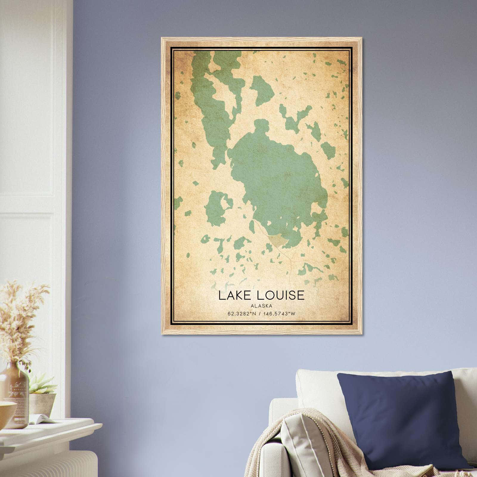 Vintage Lake Louise Alaska Map Poster, Lake Louise AK City Road Wall Art Print
