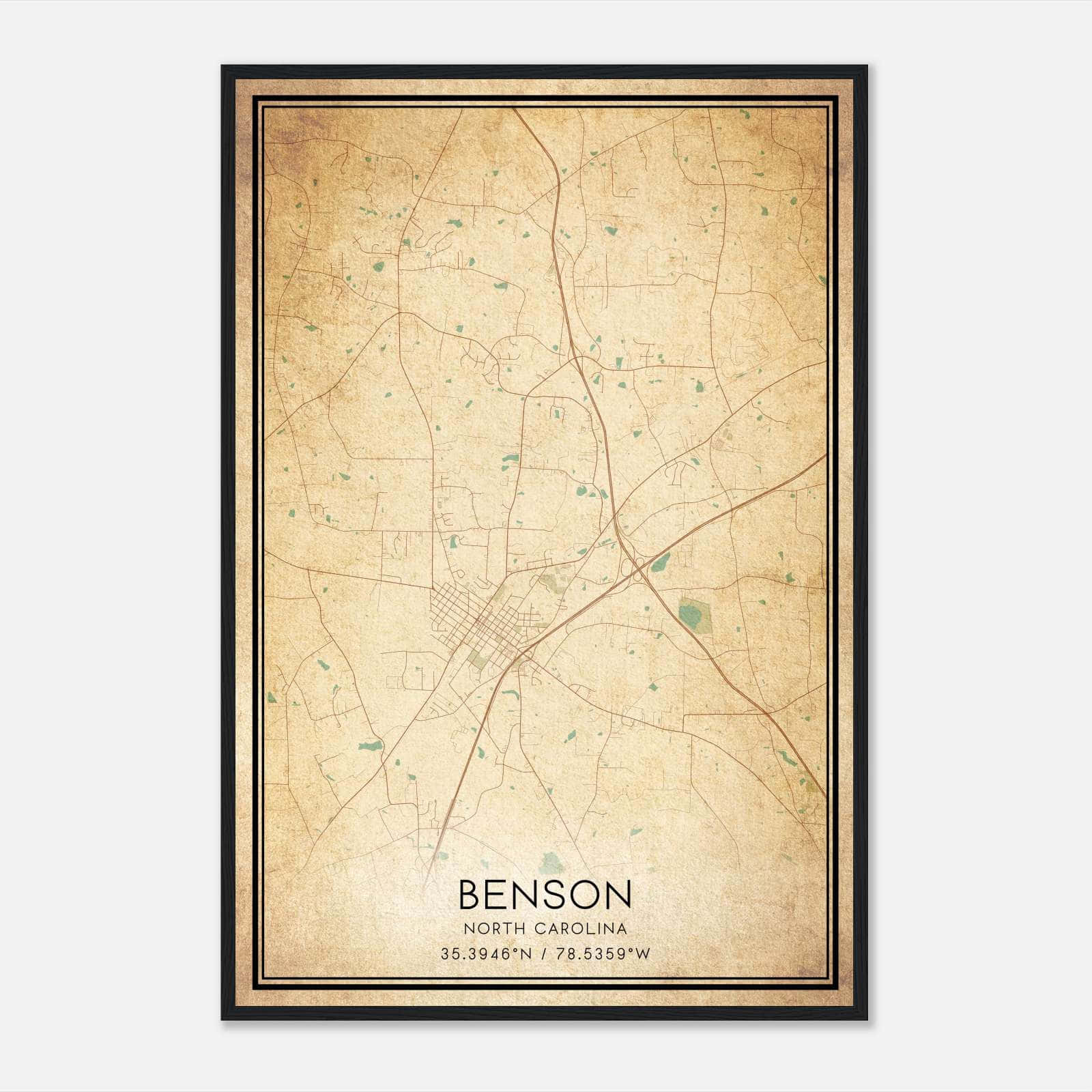 Vintage Benson North Carolina Map Poster, Benson NC City Road Wall Art Print Vintage Benson North Carolina Map Poster, Benson NC City Road Wall Art Print