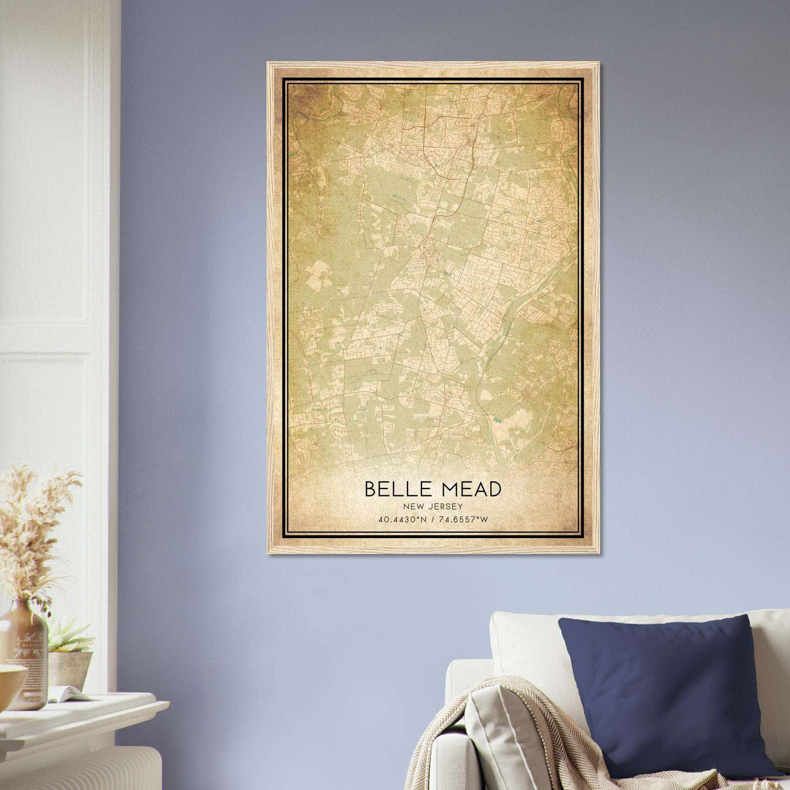 Vintage Belle Mead New Jersey Map Poster, Belle Mead NJ City Road Wall Art Print